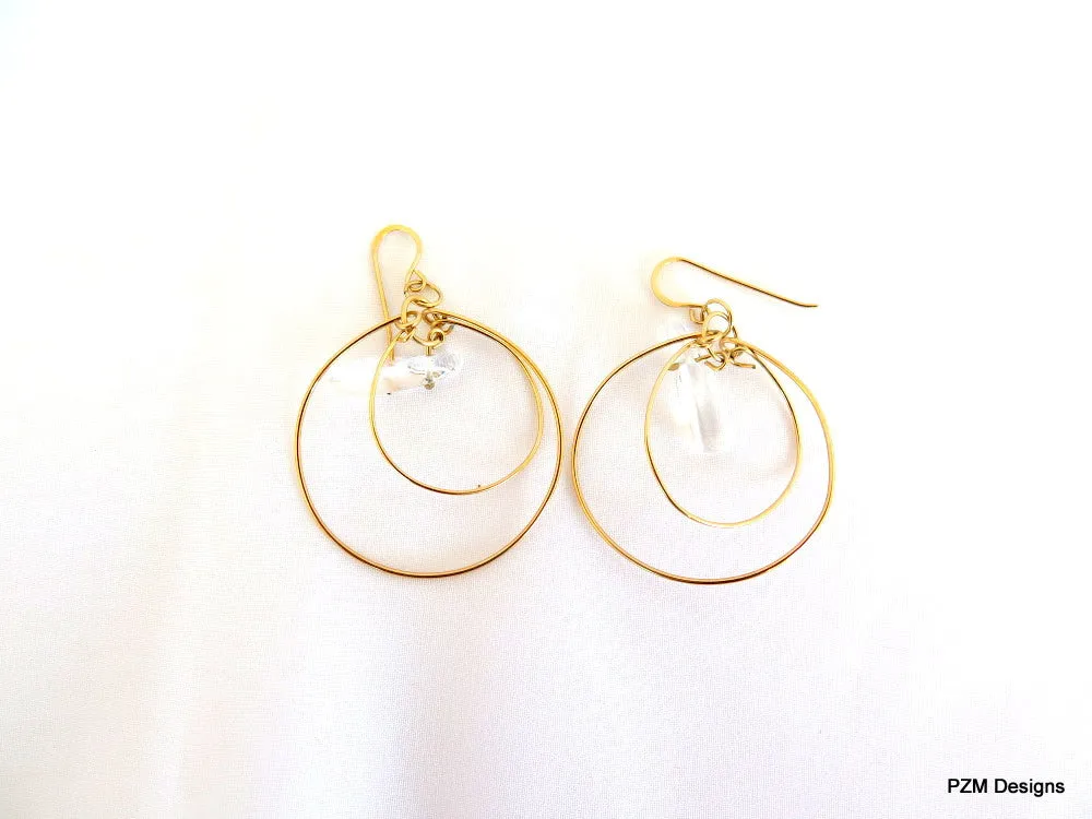 Gold Quartz Point Hoop Earrings, Gift for Her