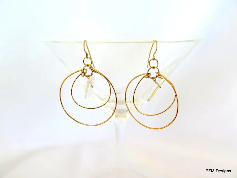 Gold Quartz Point Hoop Earrings, Gift for Her