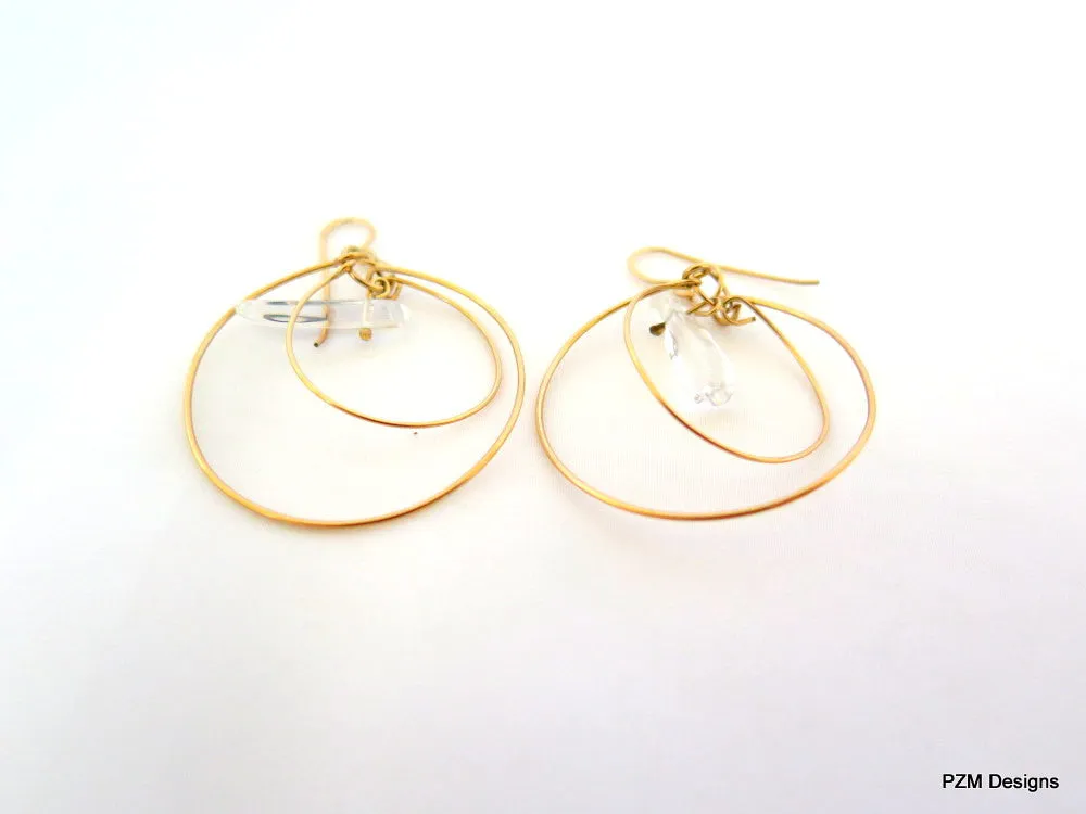 Gold Quartz Point Hoop Earrings, Gift for Her