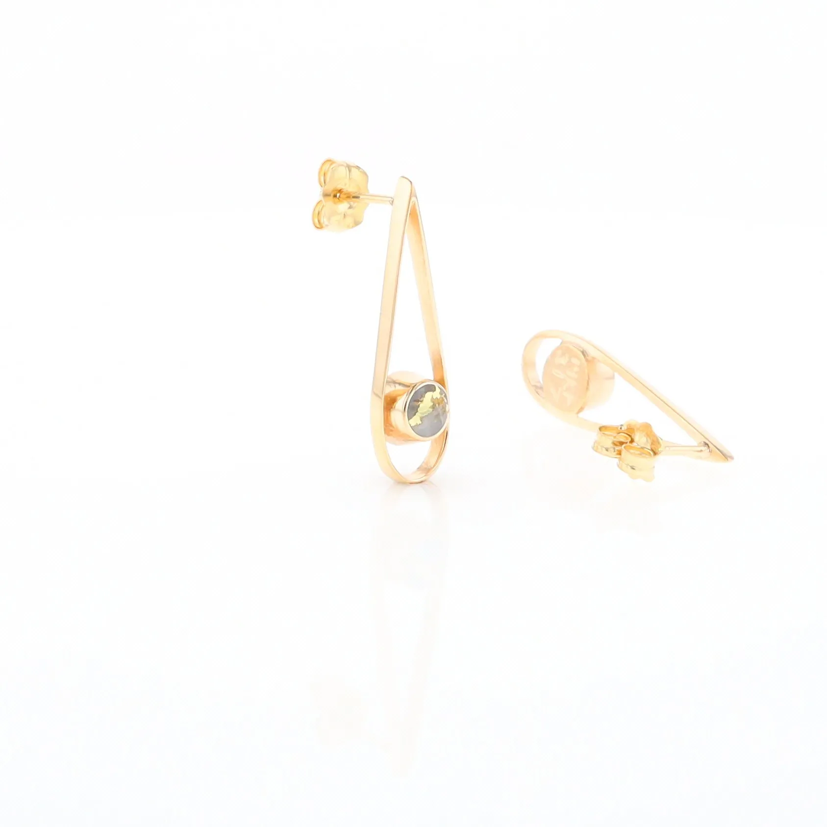 Gold Quartz Round Inlaid Teardrop Earrings - G2