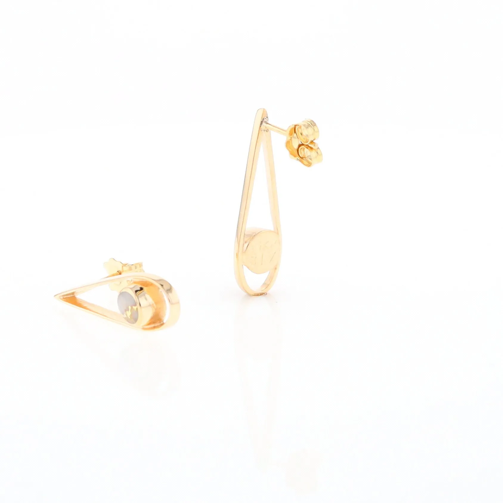 Gold Quartz Round Inlaid Teardrop Earrings - G2