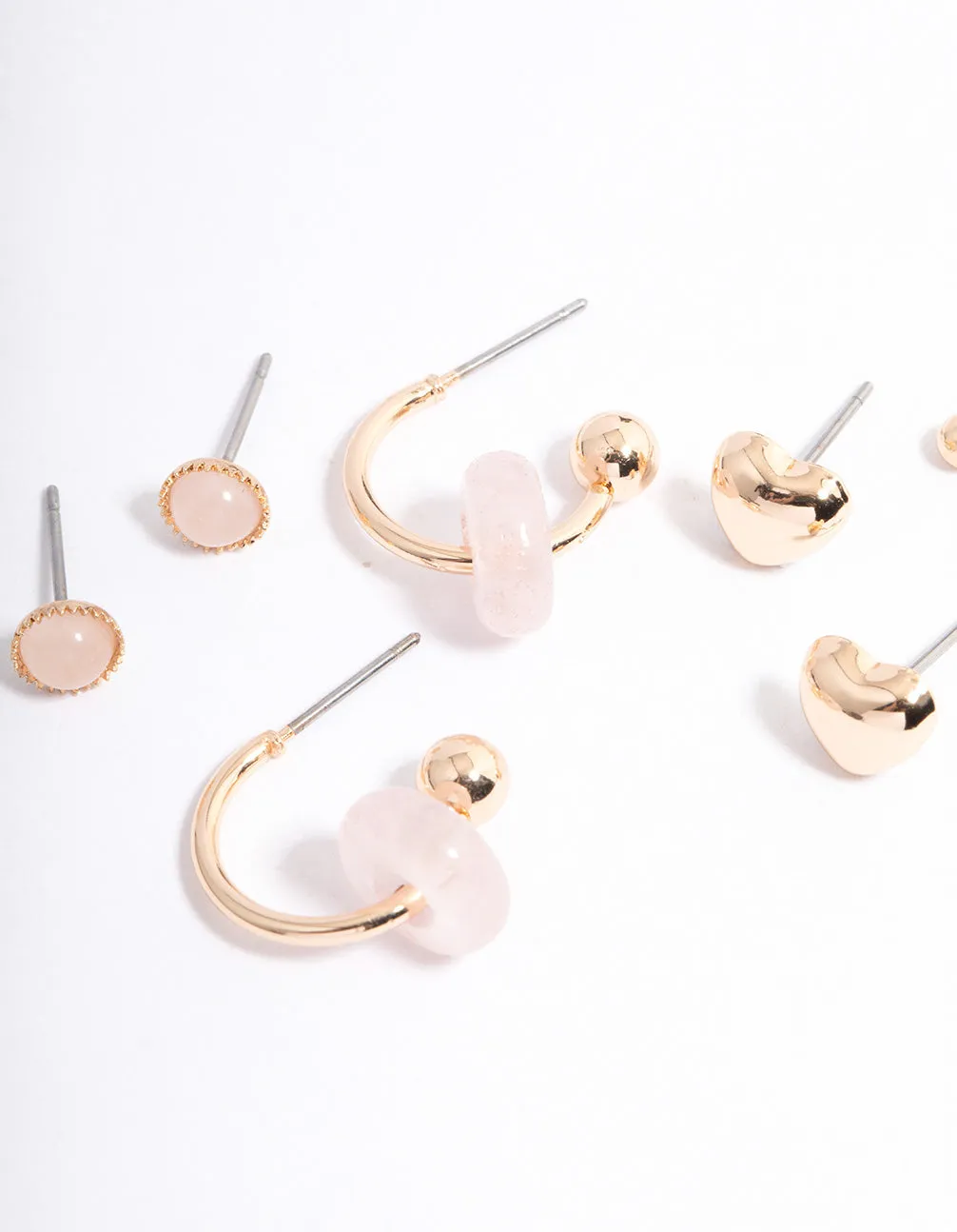 Gold Rose Quartz Donut Stud Stacker Earrings