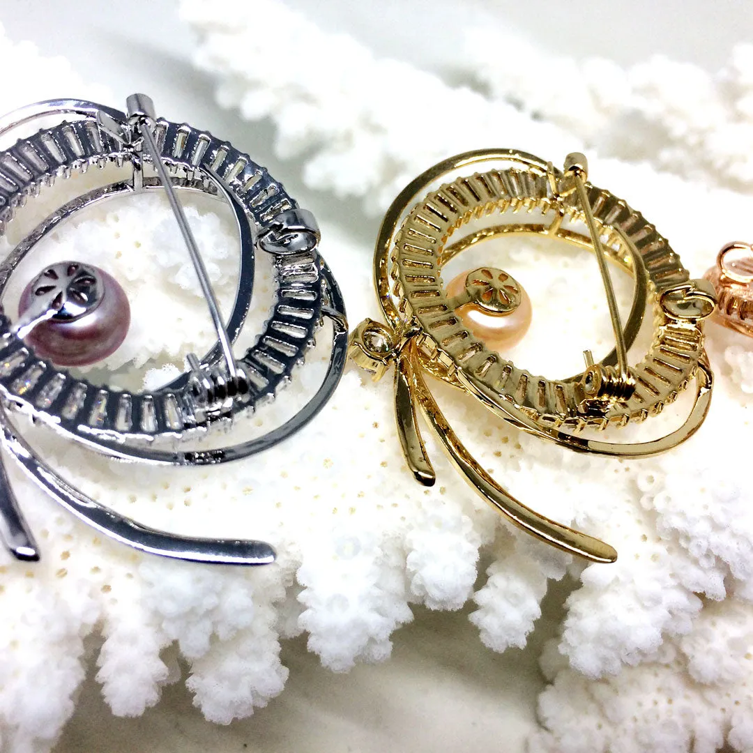 Golden Circles Pearl Brooch