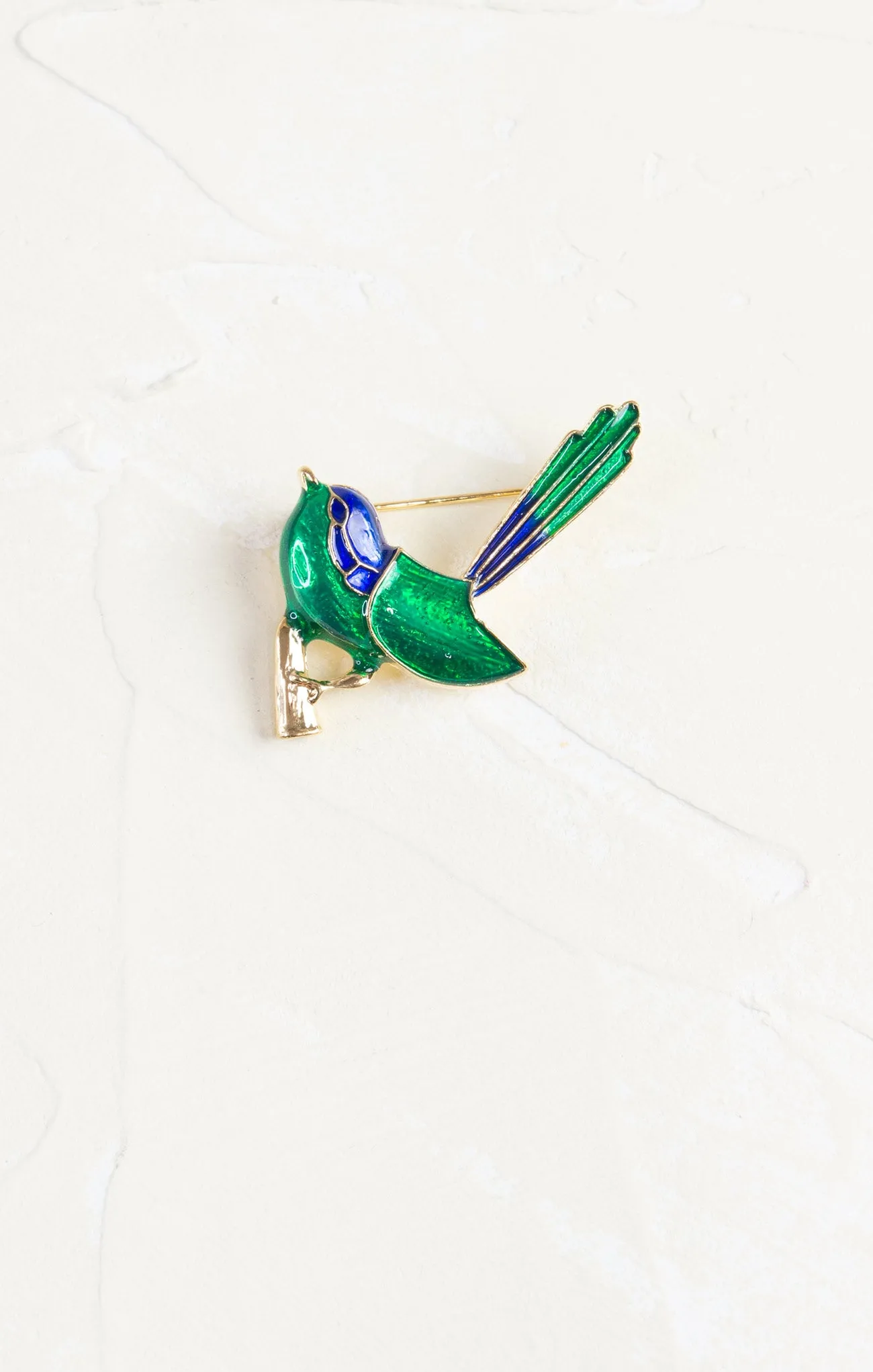 Green & Blue Enameled Bird Brooch