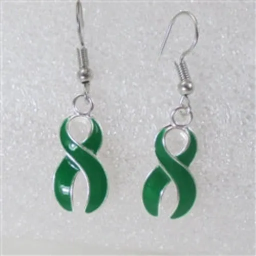 Green Awareness Ribbon Drop Earrings Liver Cancer