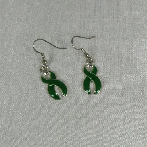 Green Awareness Ribbon Drop Earrings Liver Cancer