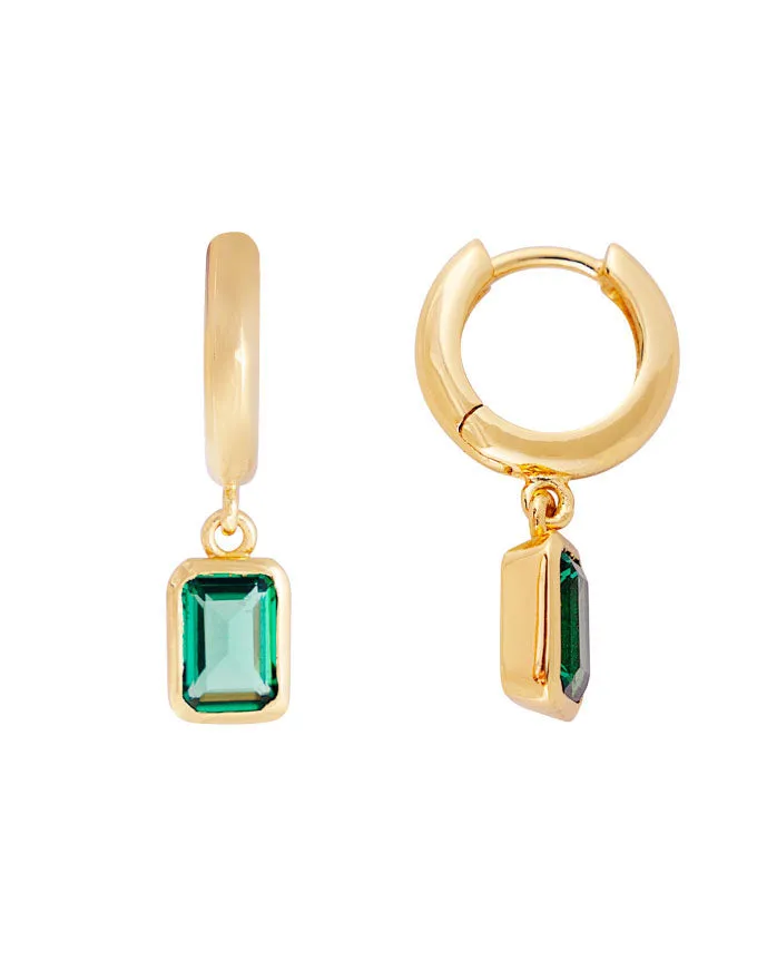 Green Crystal Deco Hoops Gold