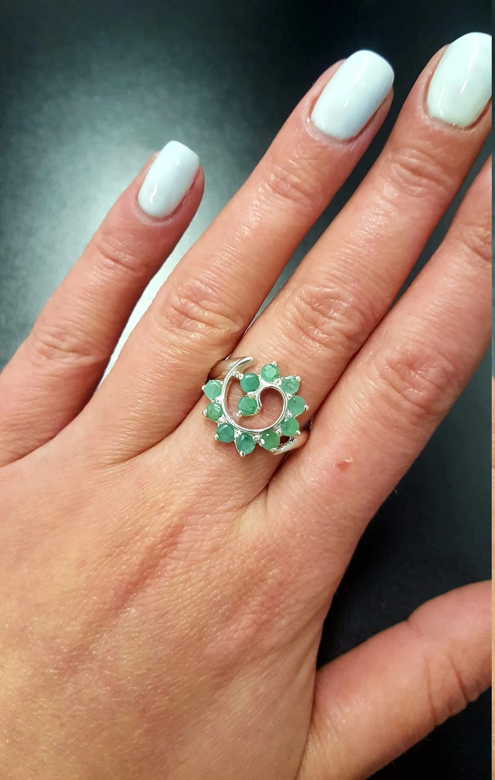 Green Swirl Ring - Genuine Emerald Ring - Vintage Spiral Ring