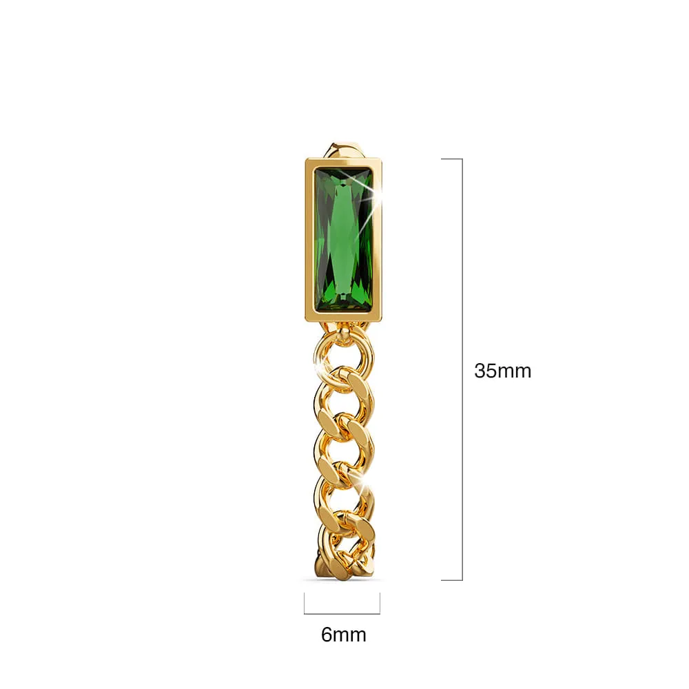 Green Zirconia Dangly Stud Earrings - 35mm
