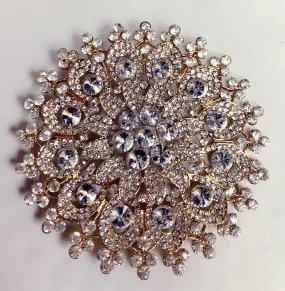 Huge Gold Diamond Rhinestone Brooch 5"