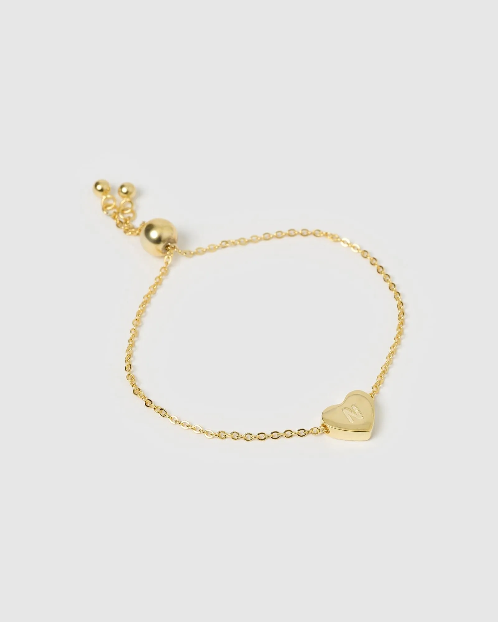 Izoa Kids Heart Alphabet Letter N Bracelet Gold