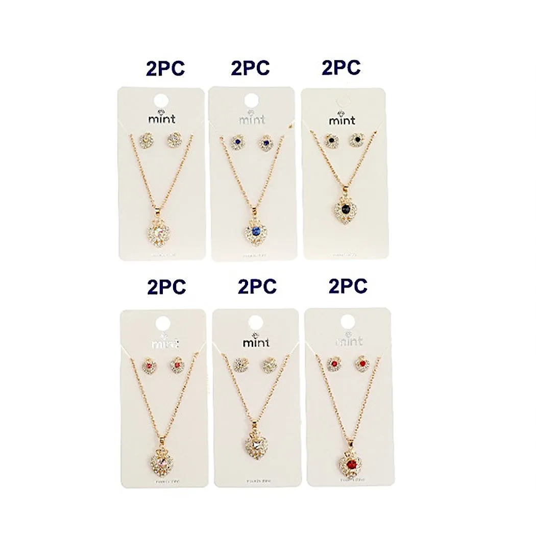 JAN44637 - Rhinestone Crown Pendant Necklace Set