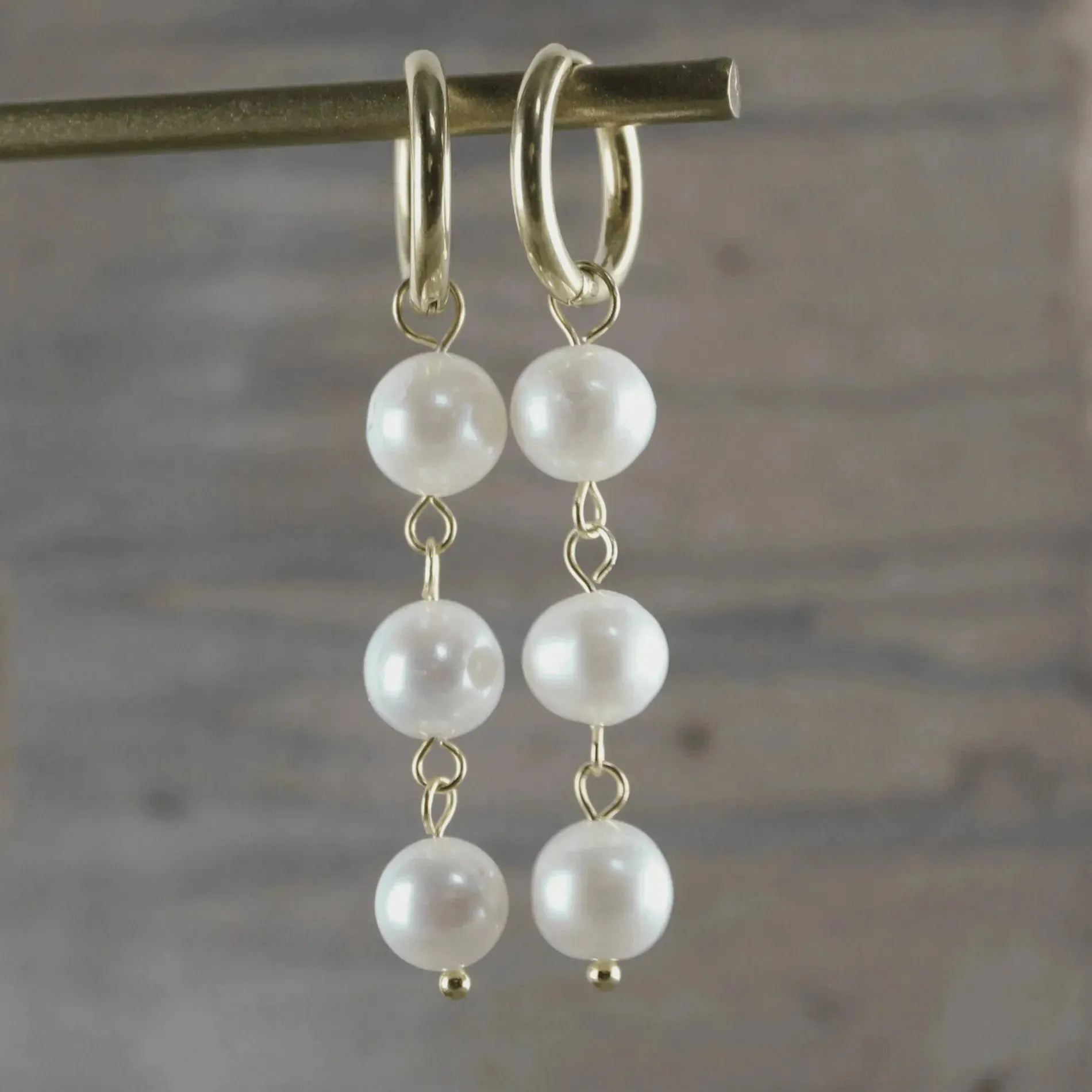 Joy Waterproof Long Pearl Chain Earring 18K Gold Plating