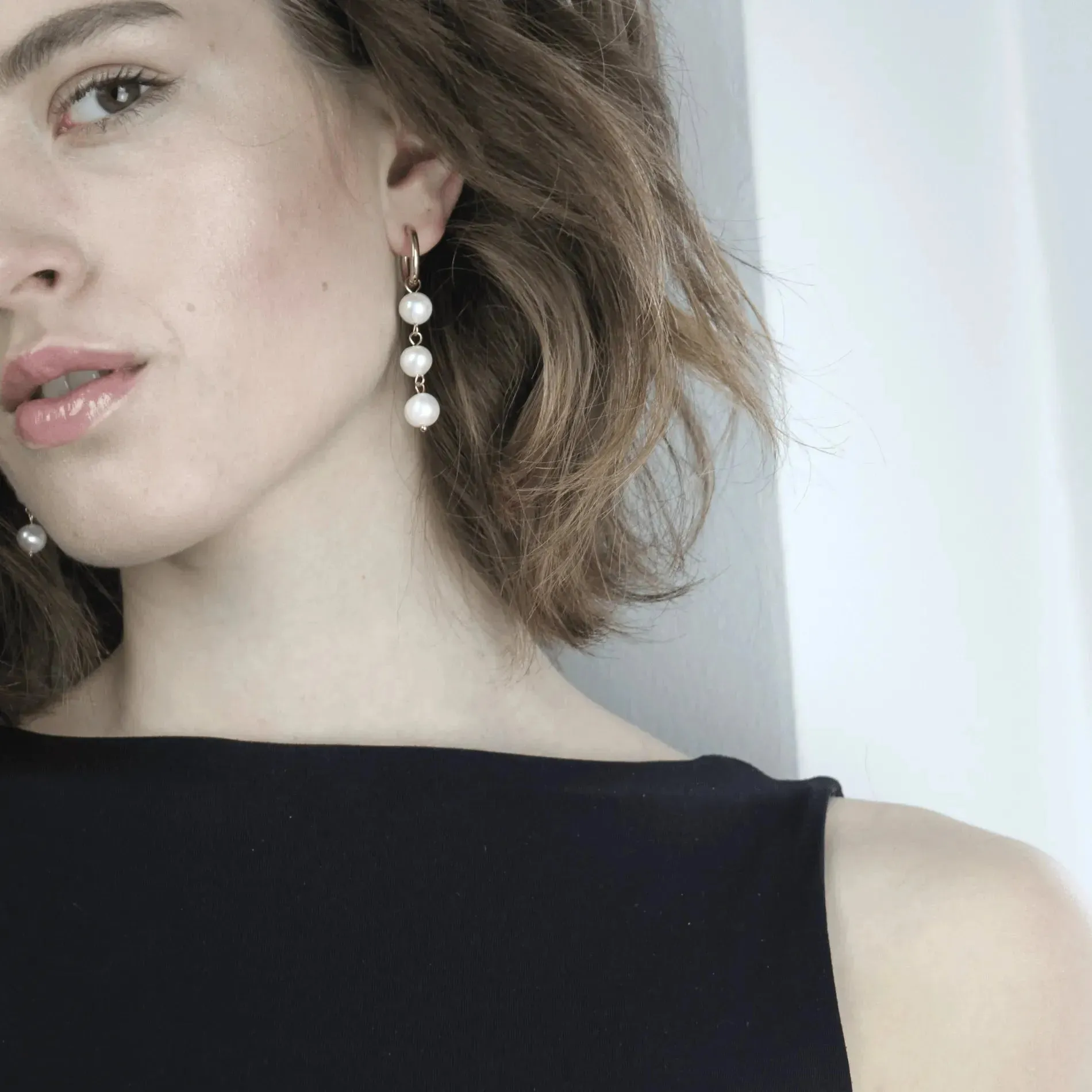Joy Waterproof Long Pearl Chain Earring 18K Gold Plating