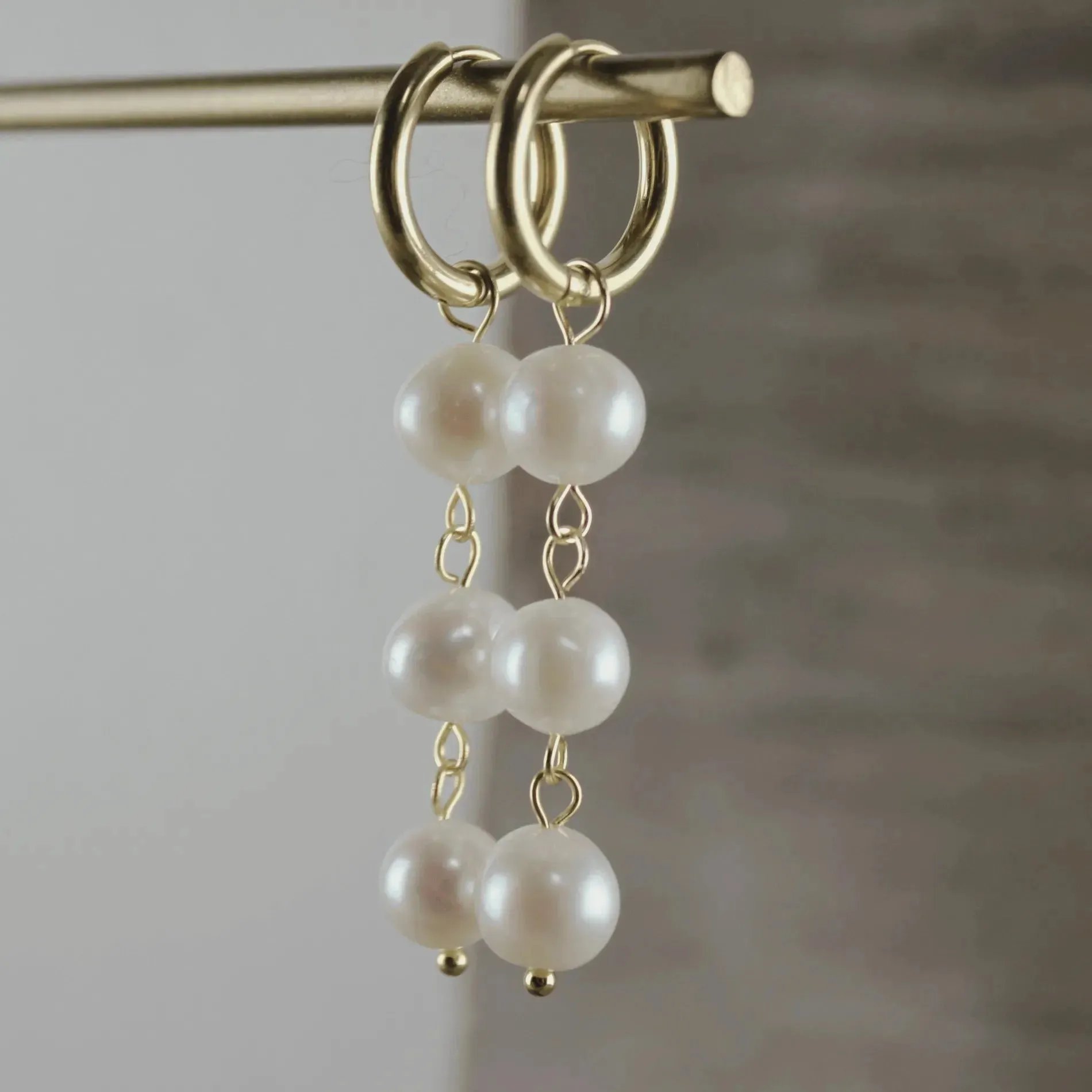 Joy Waterproof Long Pearl Chain Earring 18K Gold Plating