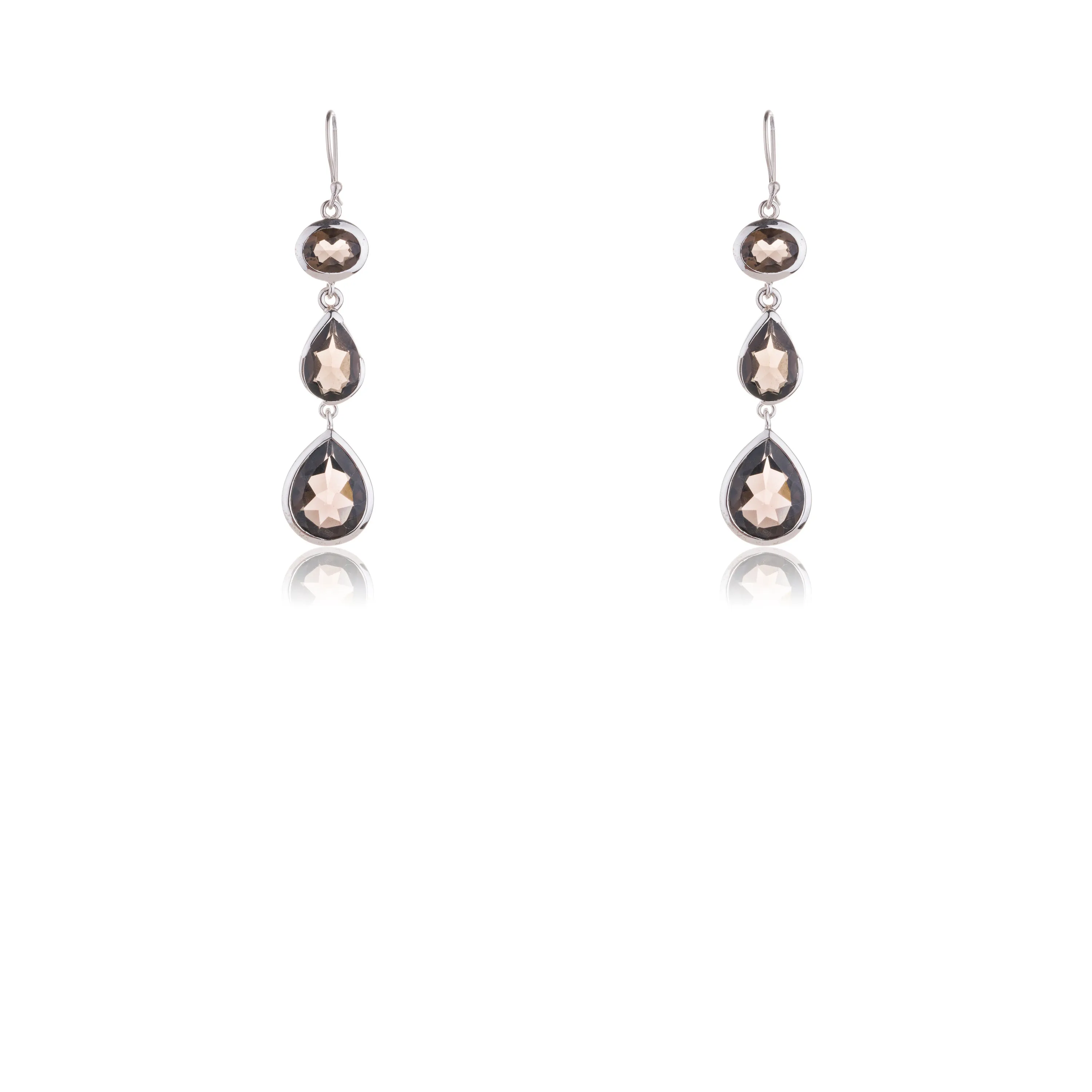 Juno, Smokey Quartz 3 Stone Drop, Sterling Silver