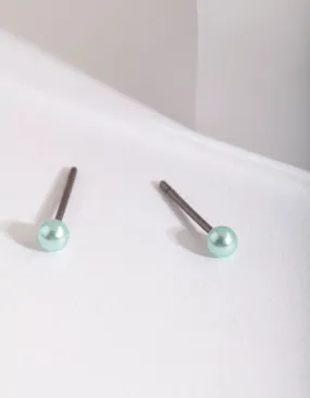 Kids Mini Green Pearl Earrings