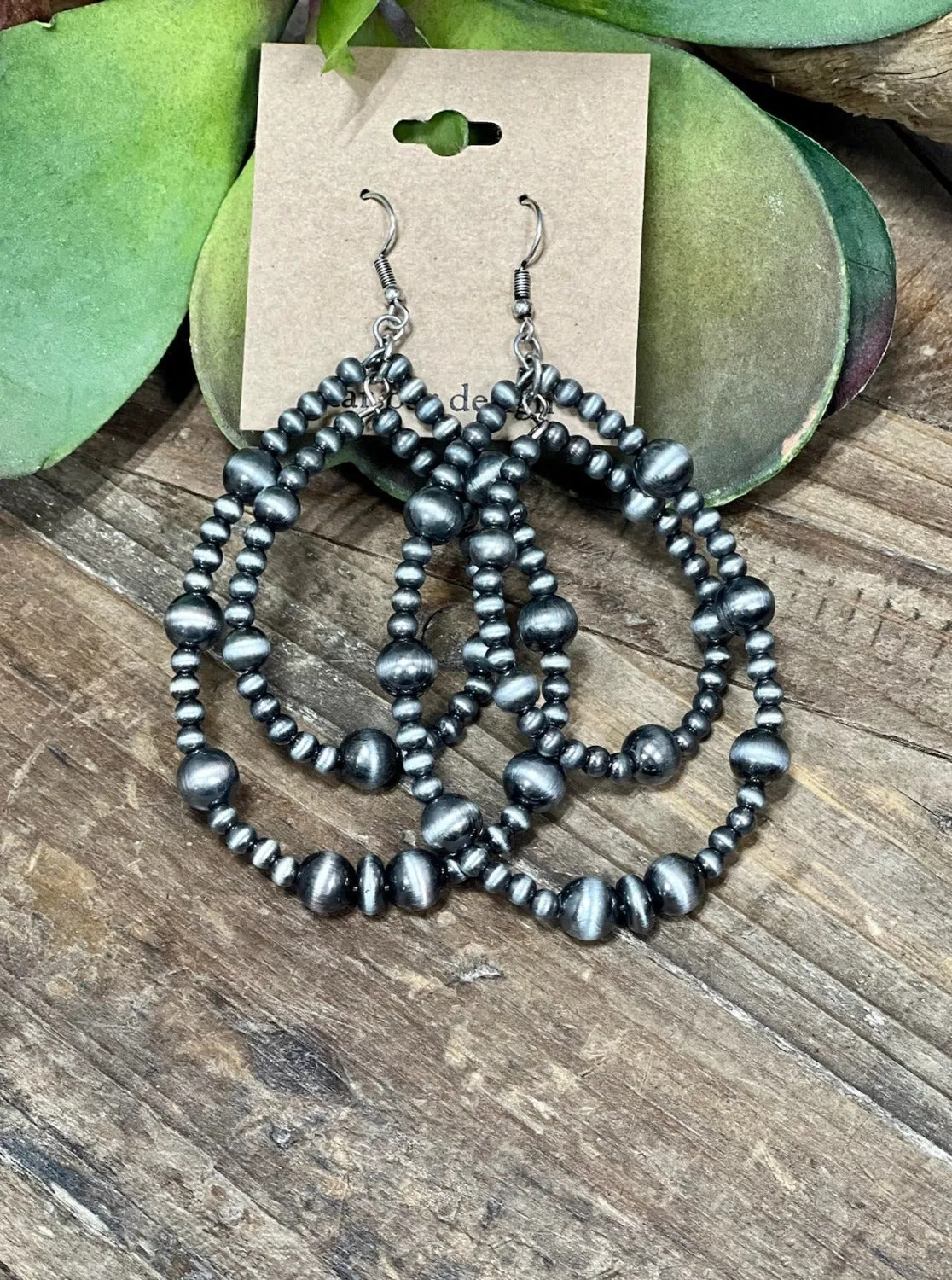 Laredo Double Hoop Faux Navajo Pearl Earrings