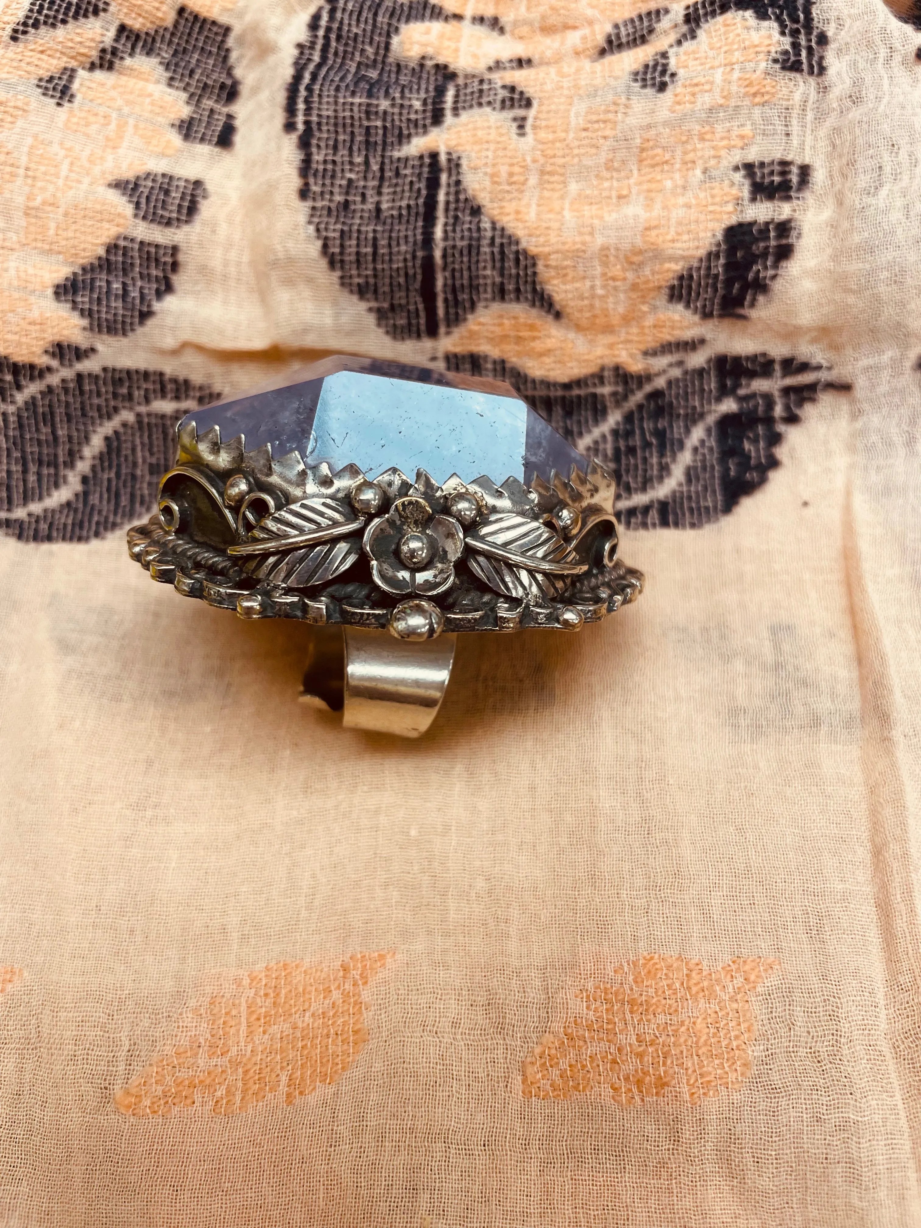 Large Amethyst Point Adjustable Ornate Ring