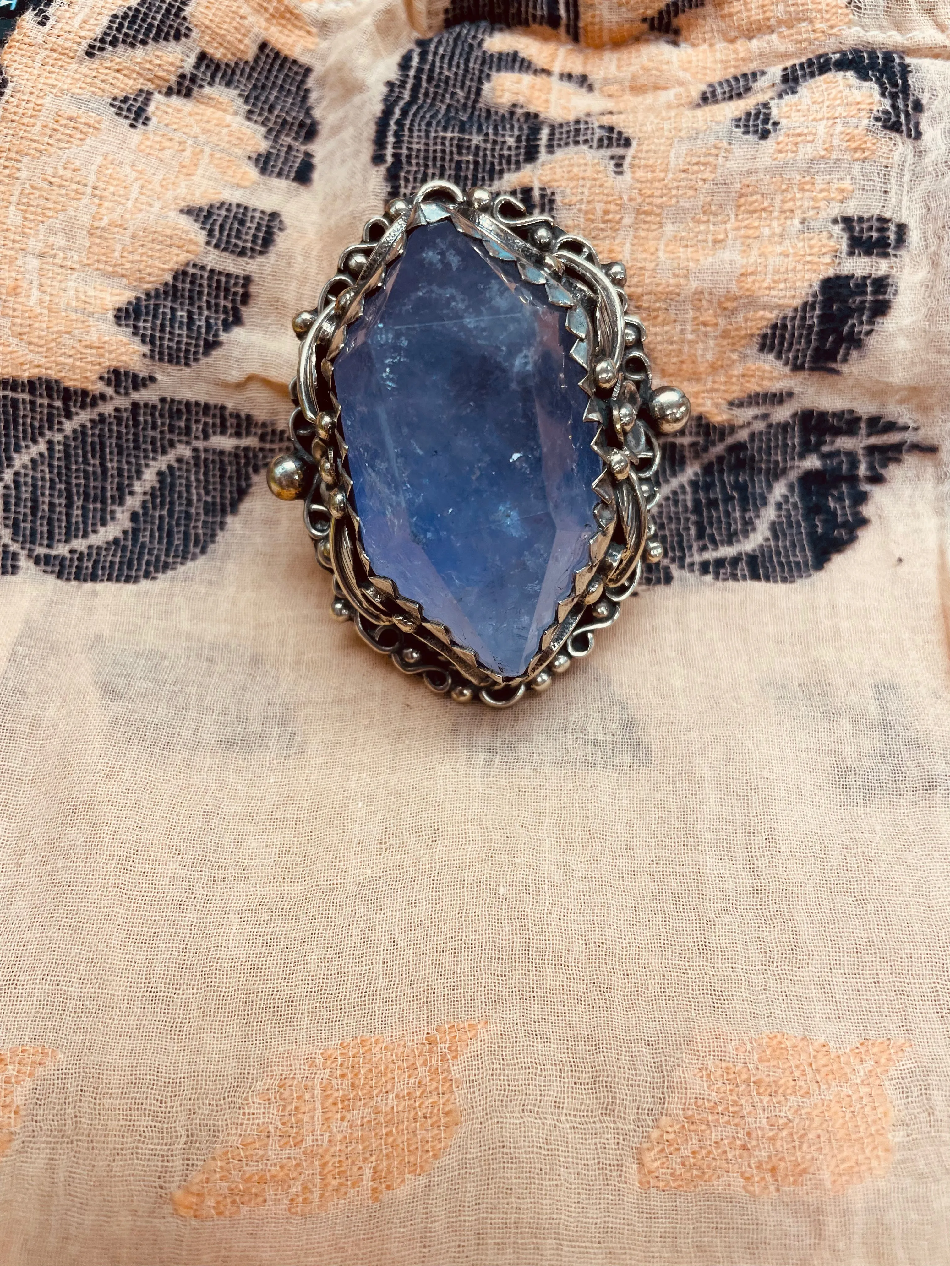 Large Amethyst Point Adjustable Ornate Ring