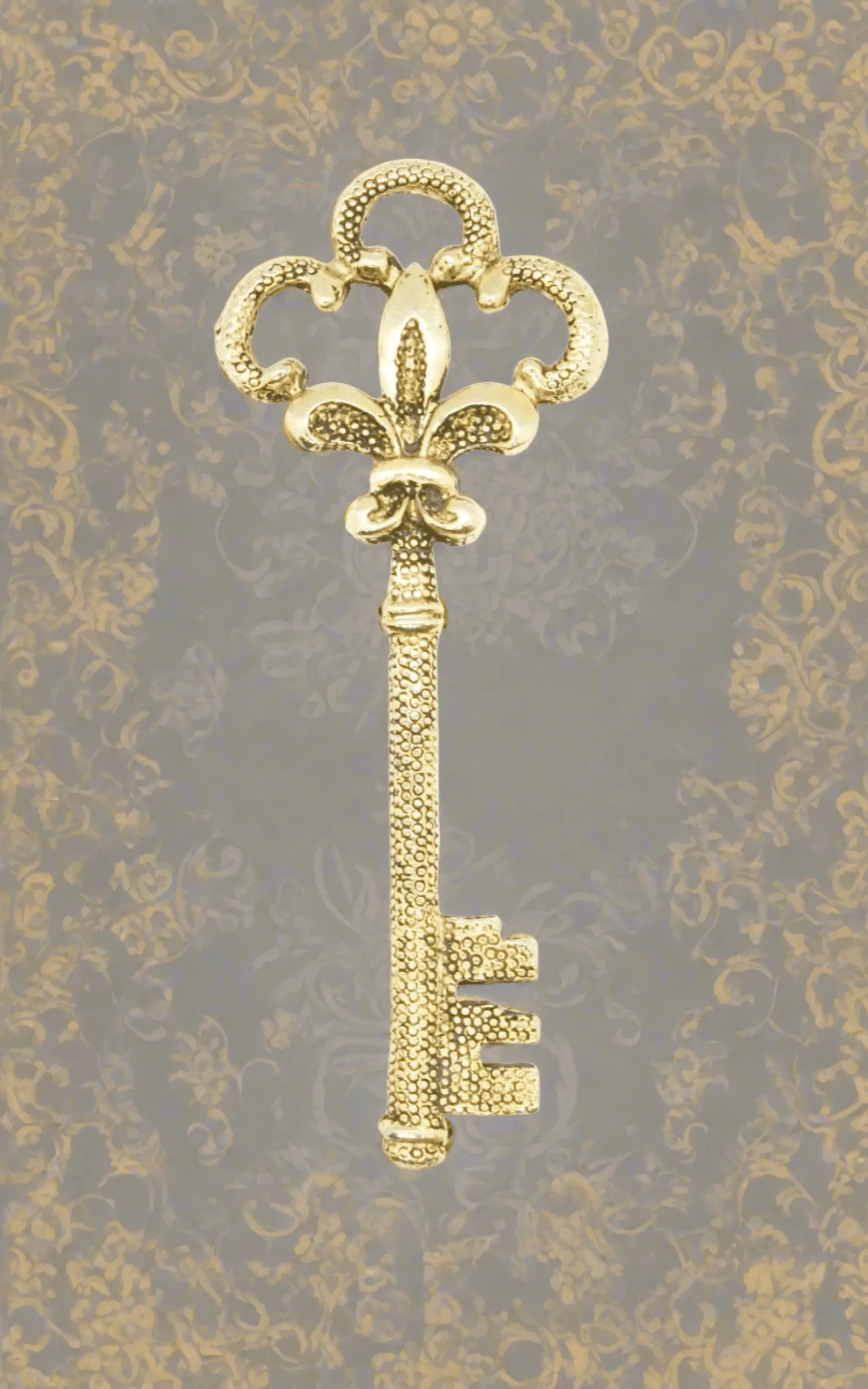 Large Detailed Vintage Fleur De Lis Key Brooch