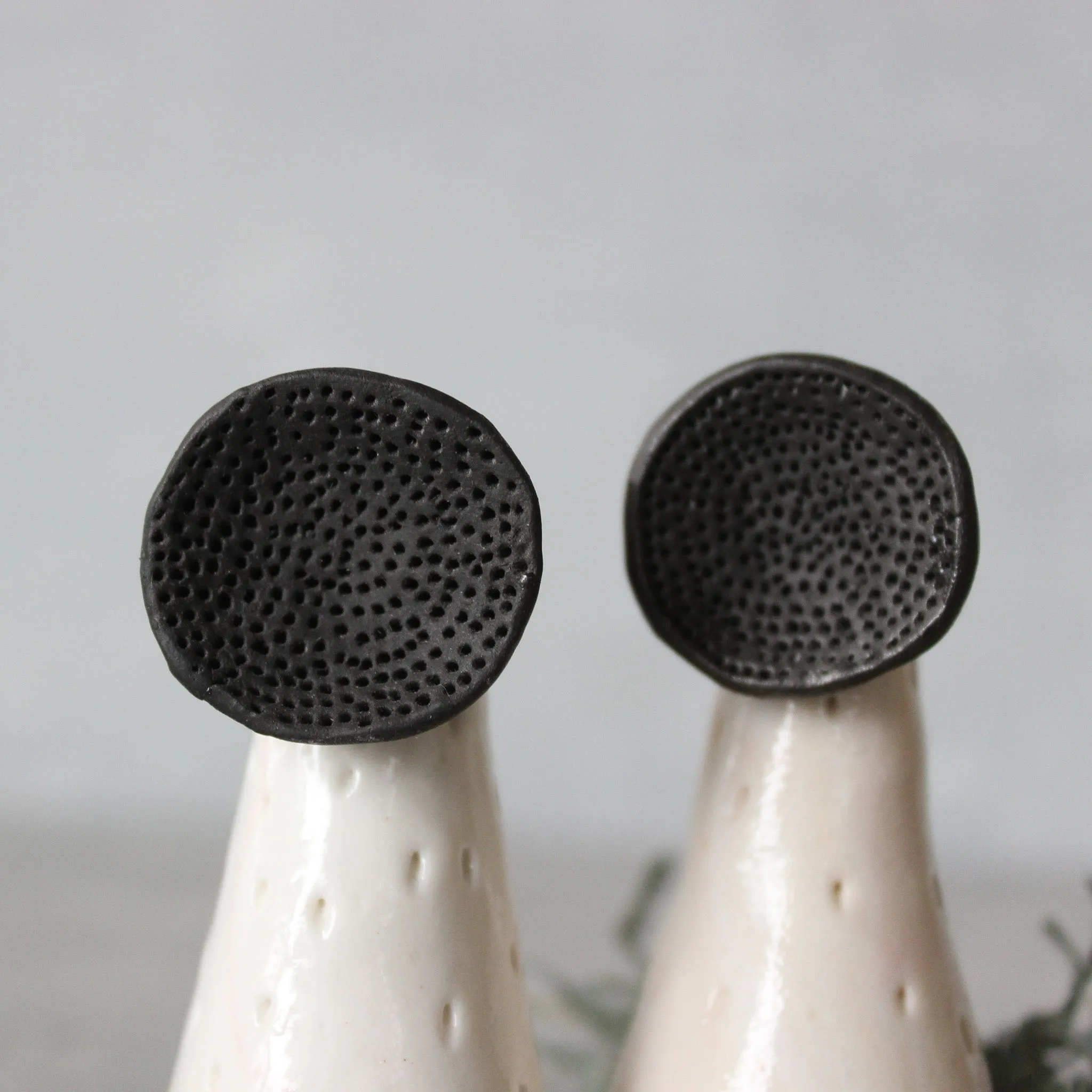 Large Round Coral Porcelain Rings  Black