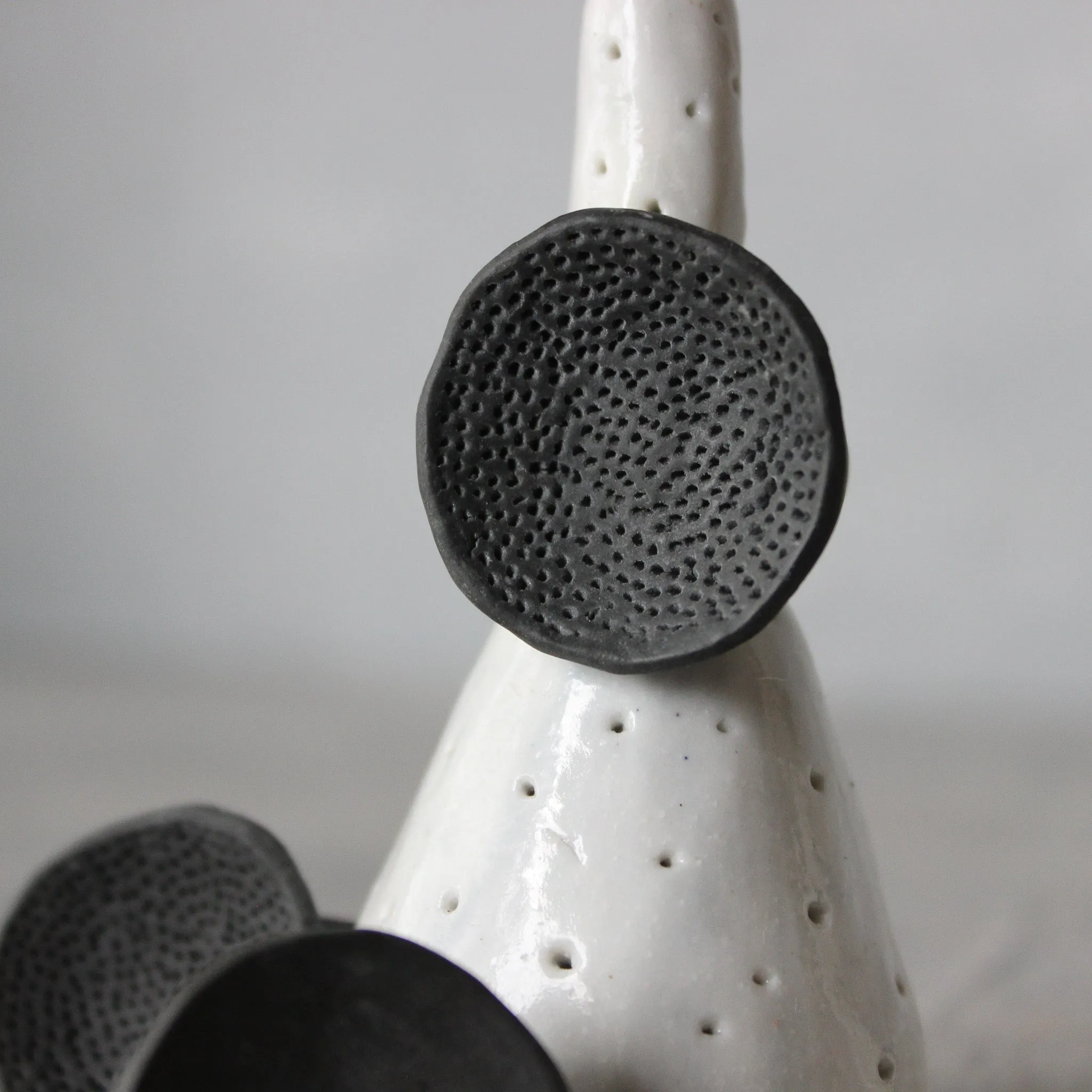 Large Round Coral Porcelain Rings  Black
