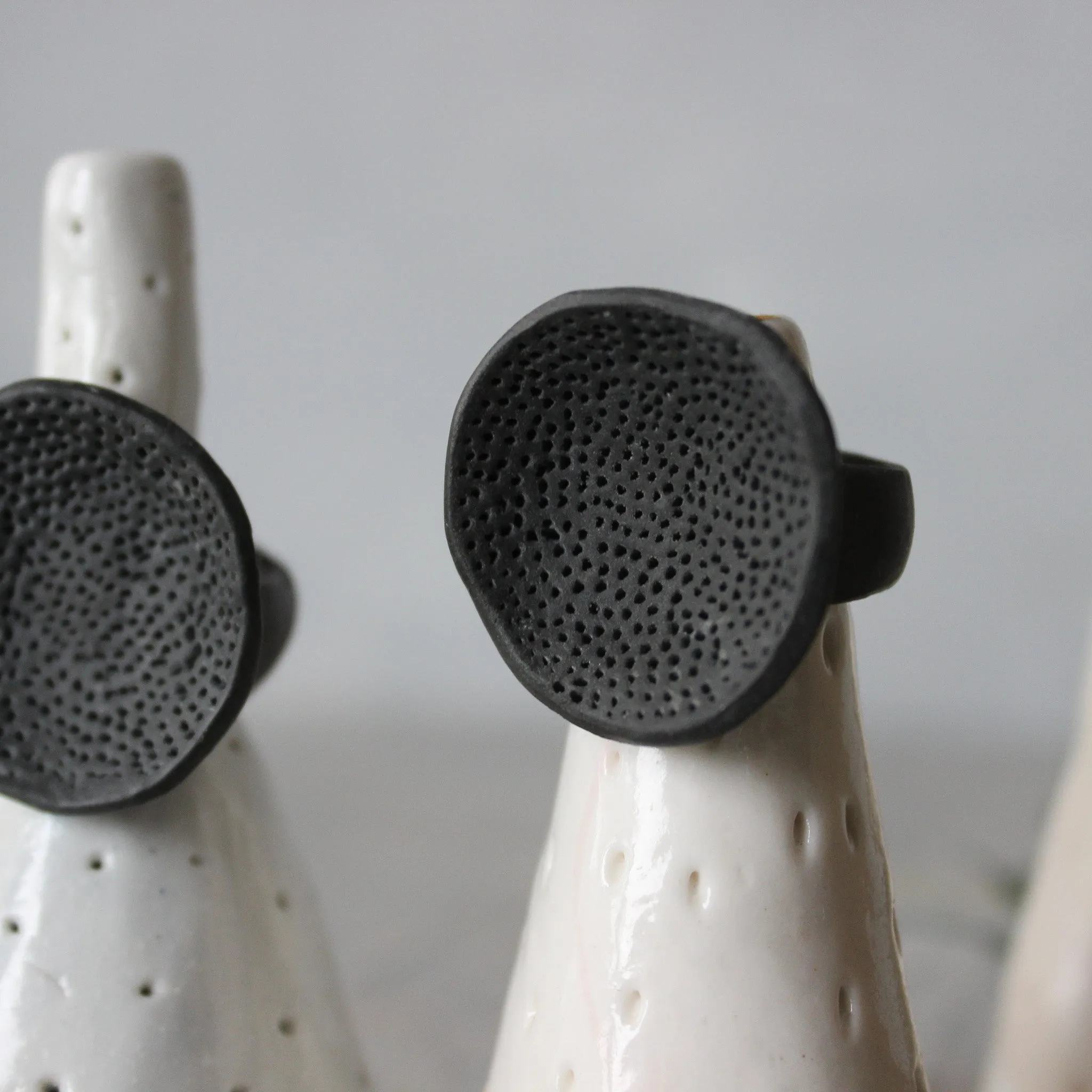 Large Round Coral Porcelain Rings  Black