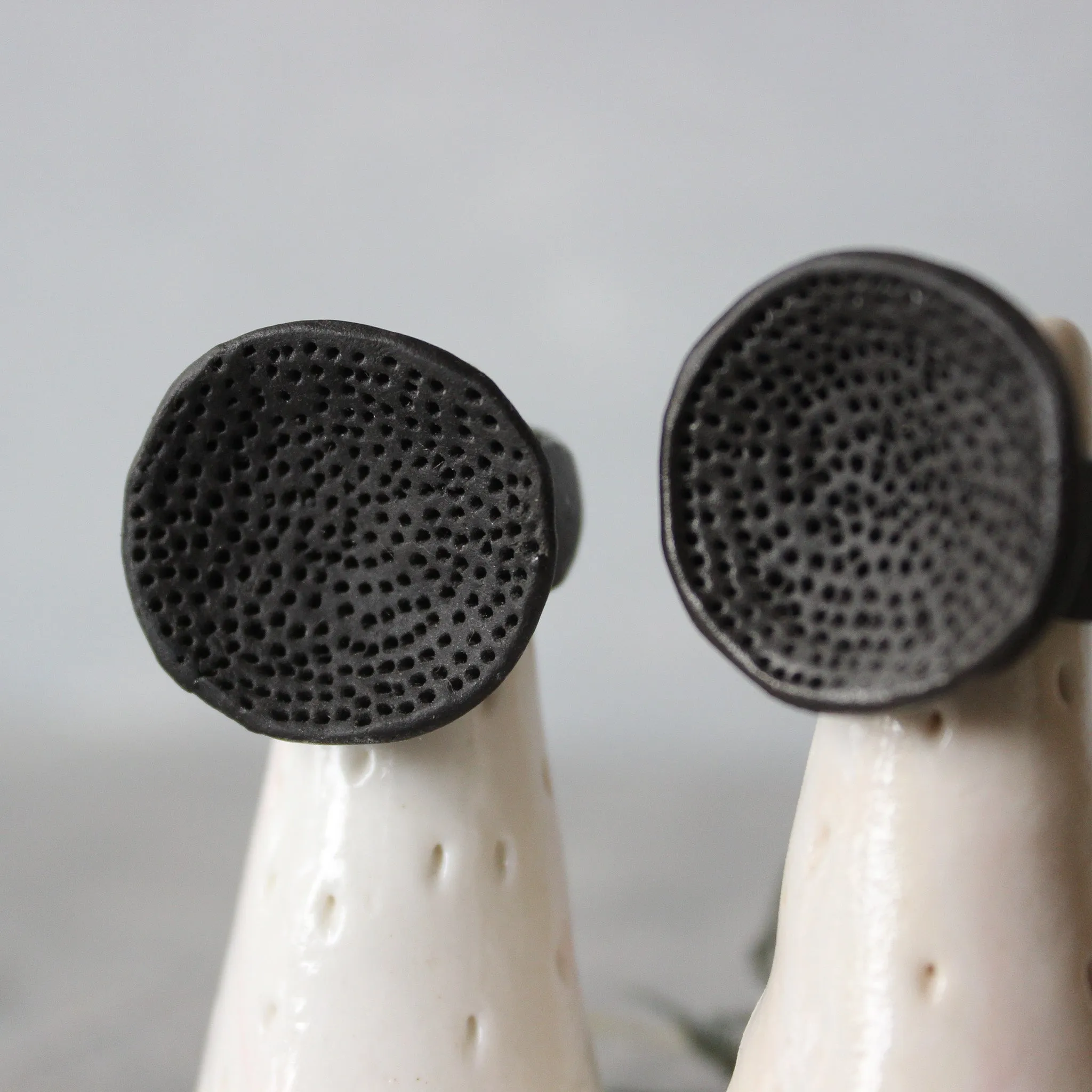 Large Round Coral Porcelain Rings  Black