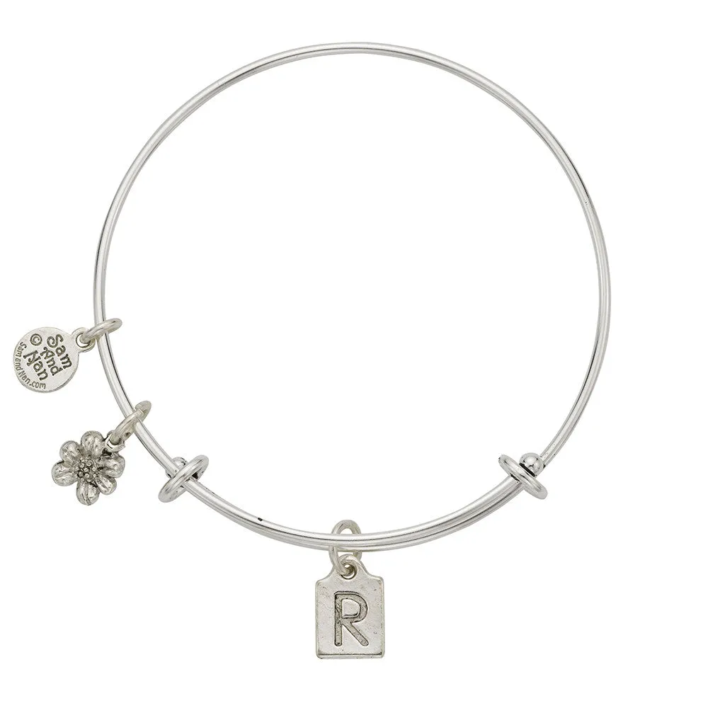 Letter R Charm Bangle Bracelet