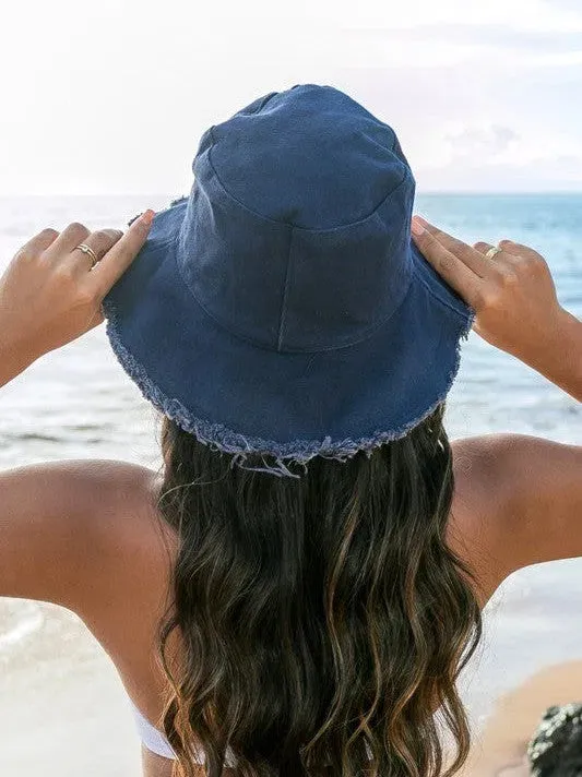 Living for the Weekend Frayed Edge Canvas Bucket Hat