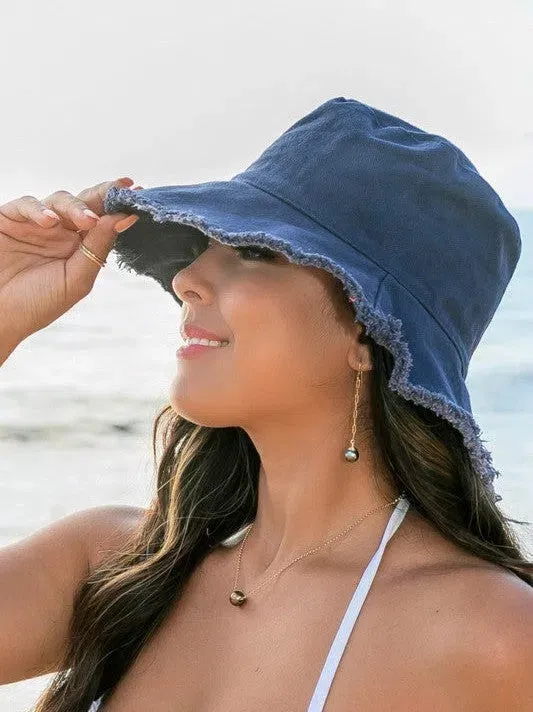 Living for the Weekend Frayed Edge Canvas Bucket Hat