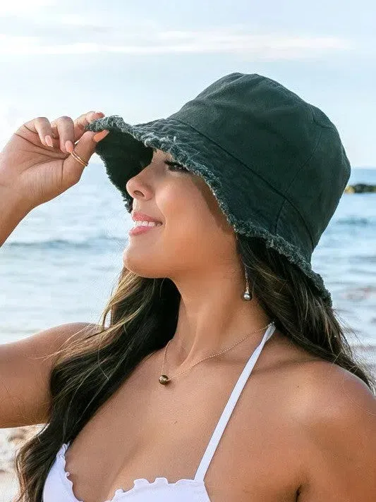 Living for the Weekend Frayed Edge Canvas Bucket Hat