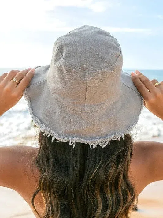 Living for the Weekend Frayed Edge Canvas Bucket Hat