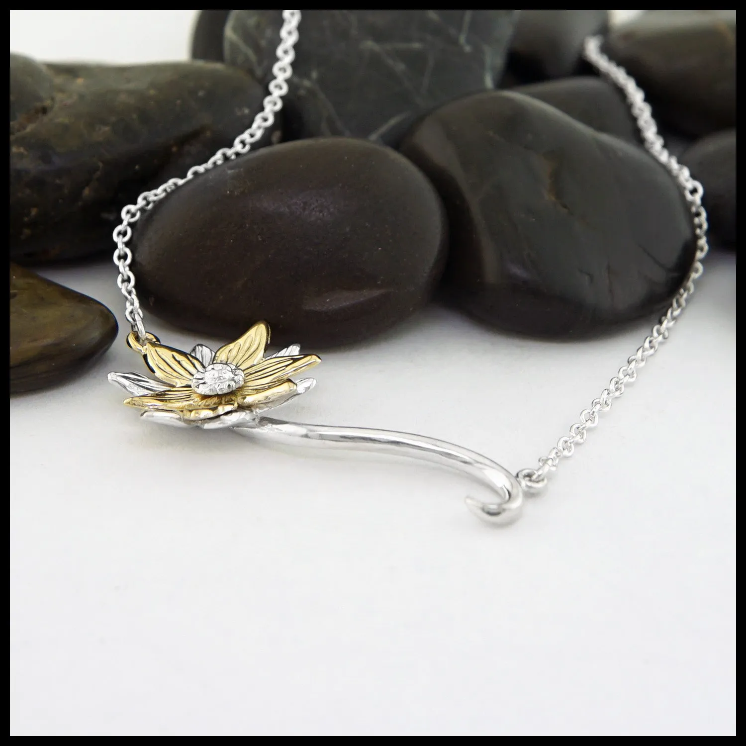 Lotus Pendant in Sterling Silver and Gold