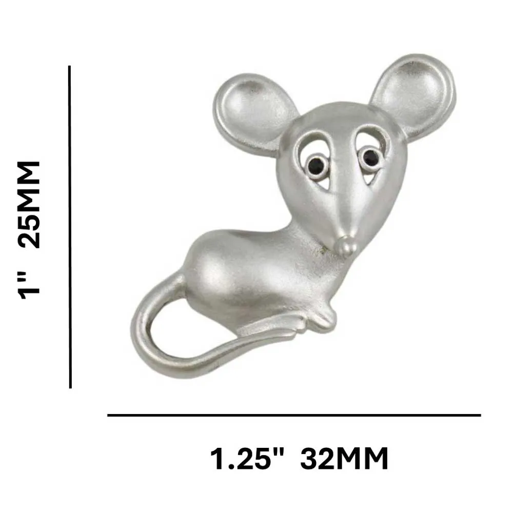 Matte Silver-tone Mouse with Black Eyes Brooch Pin - PRA015A