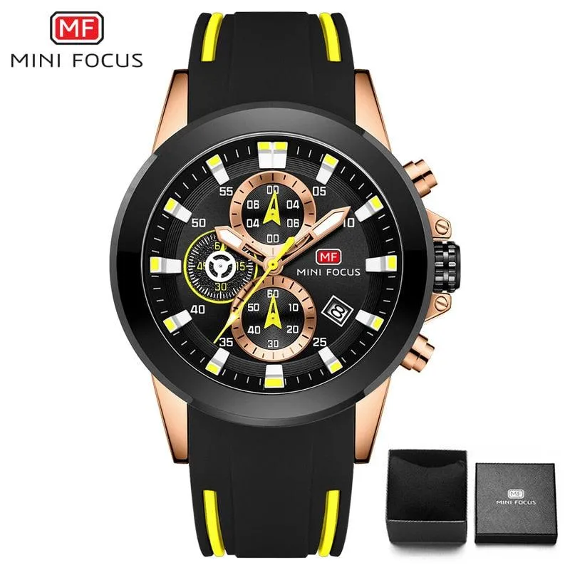 MINI FOCUS Chronograph Mens Watches Brand Luxury Casual Sport Date Quartz Silicone Wristwatches Waterproof Men&#39;s Wrist watch Man