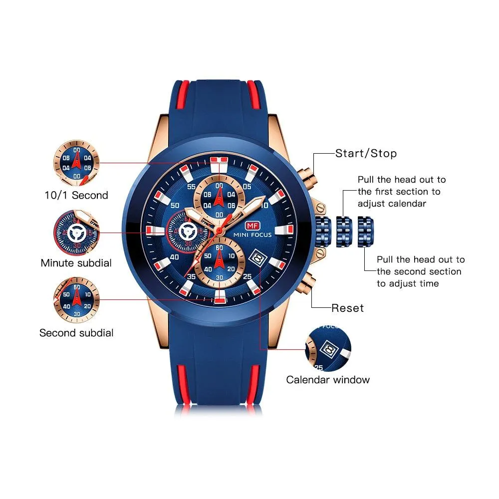 MINI FOCUS Chronograph Mens Watches Brand Luxury Casual Sport Date Quartz Silicone Wristwatches Waterproof Men&#39;s Wrist watch Man