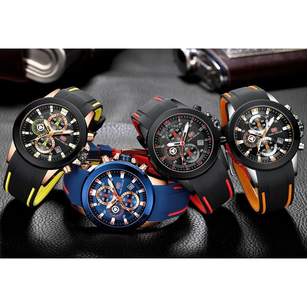 MINI FOCUS Chronograph Mens Watches Brand Luxury Casual Sport Date Quartz Silicone Wristwatches Waterproof Men&#39;s Wrist watch Man