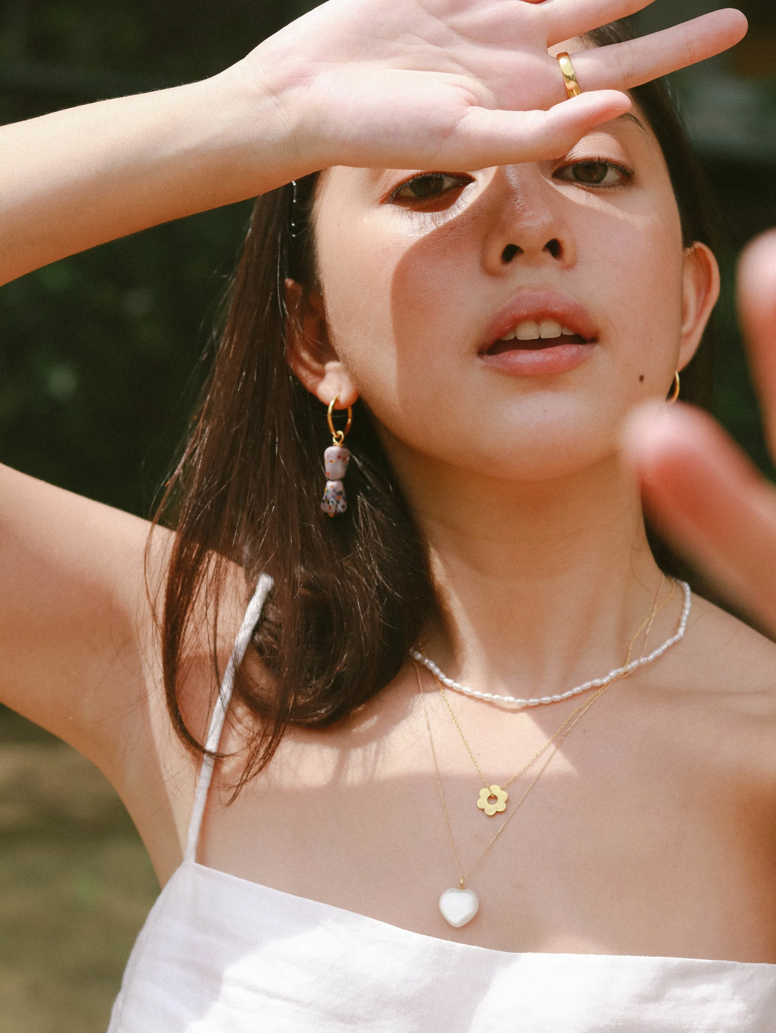 Mother of Pearl Heart Pendant Necklace, Solid Gold