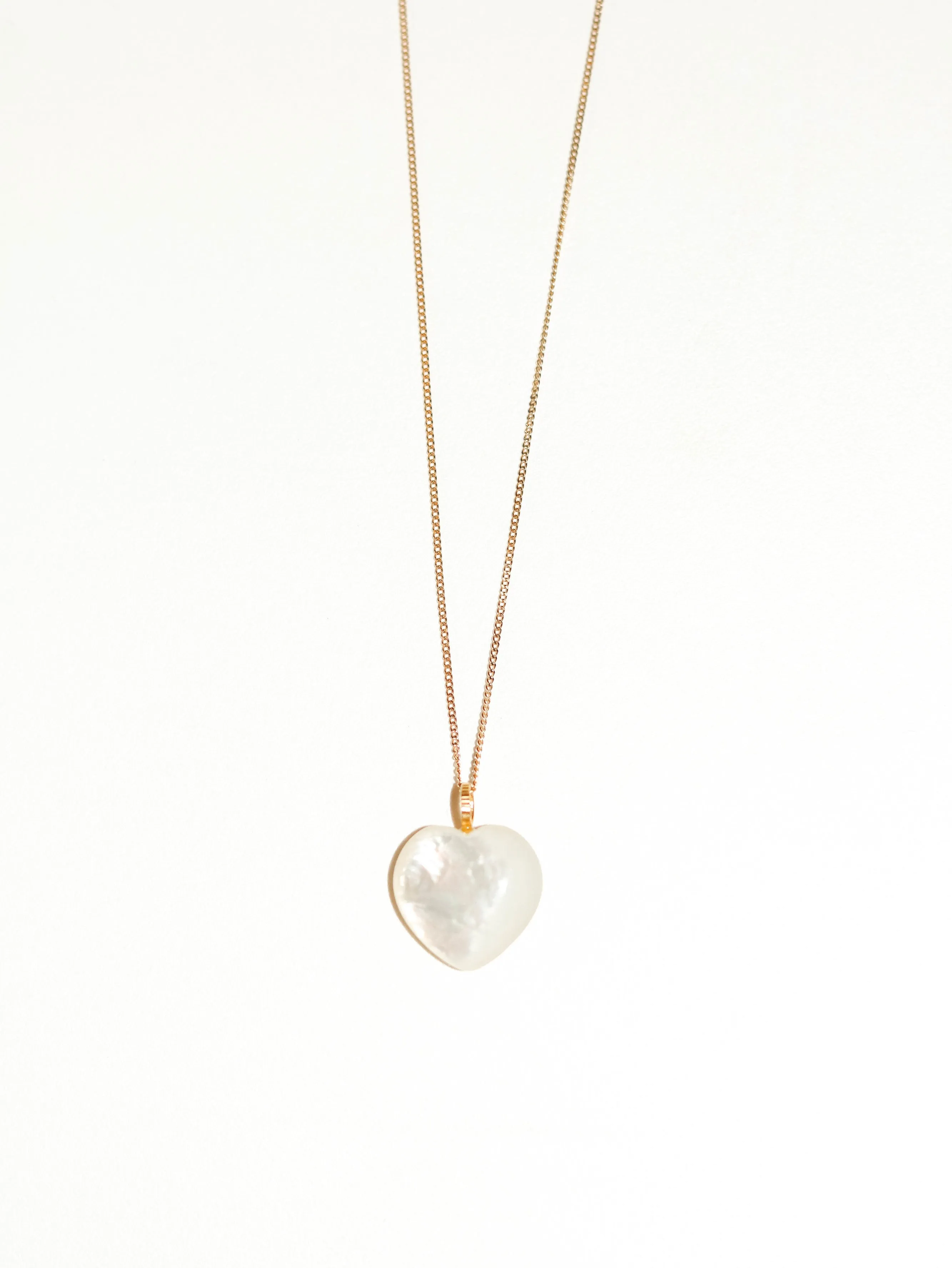 Mother of Pearl Heart Pendant Necklace, Solid Gold