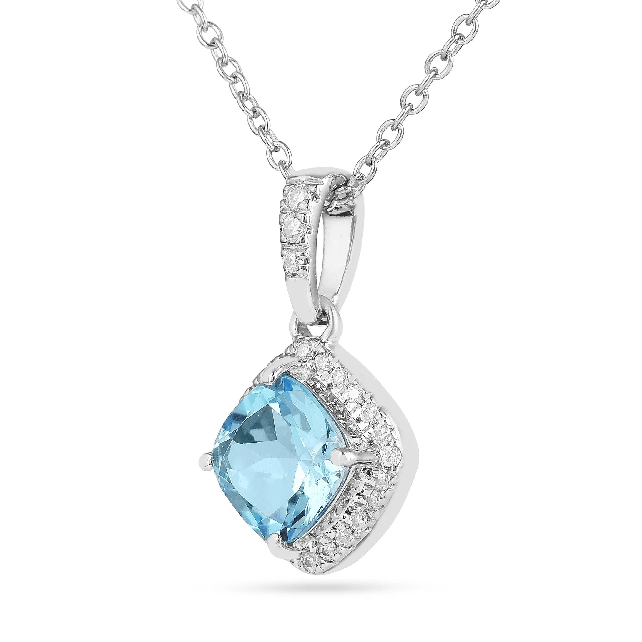 Natural Blue Topaz Cushion Pendant Necklace