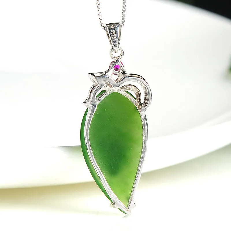 Natural Jade Pendant Nephrite Silver Pendant PT170