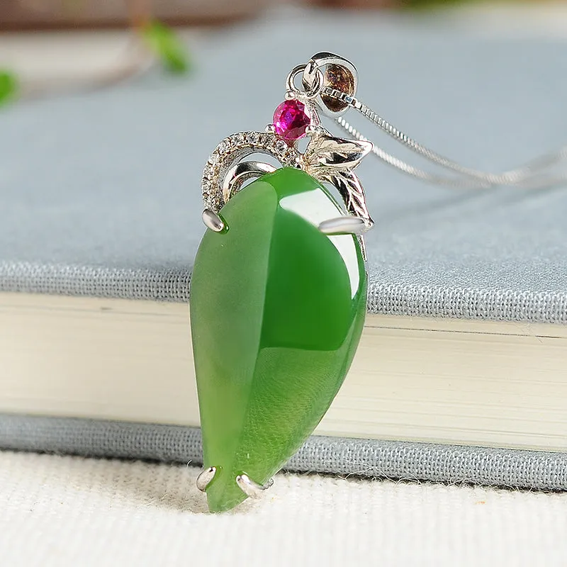 Natural Jade Pendant Nephrite Silver Pendant PT170