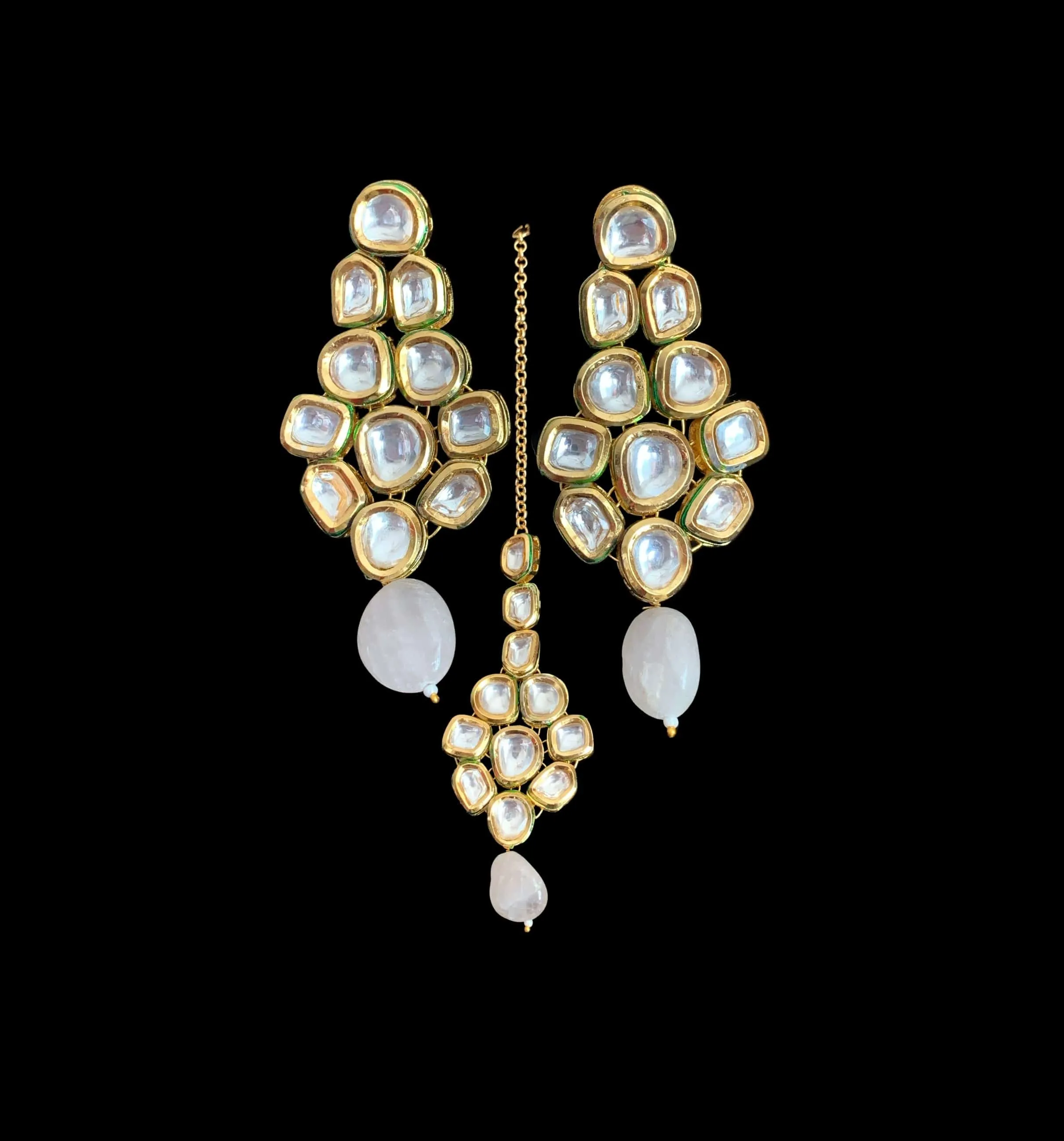 NS81 Tavleen kundan set in rose quartz  (SHIPS IN 4 WEEKS )