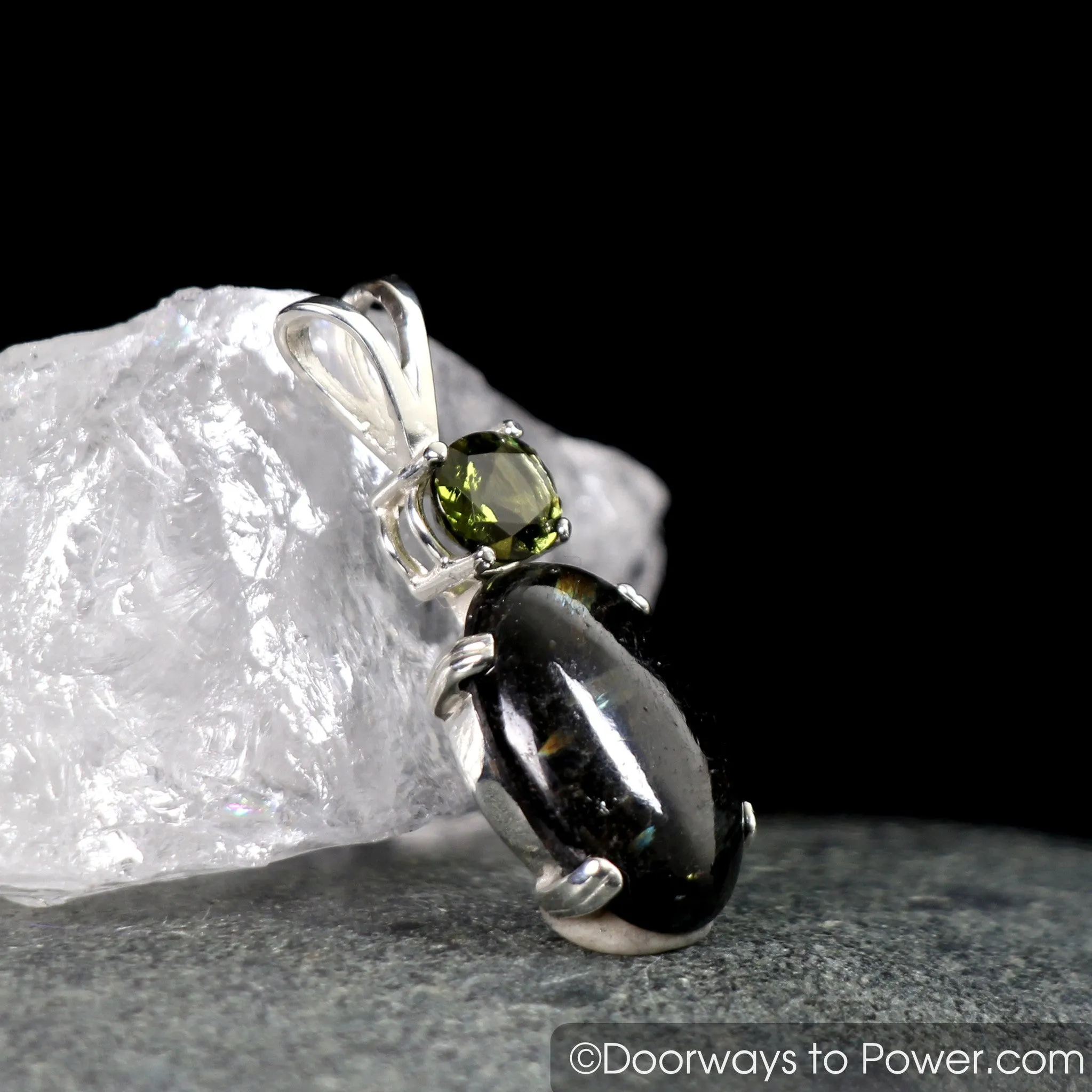 Nuummite Moldavite Crystal Pendant