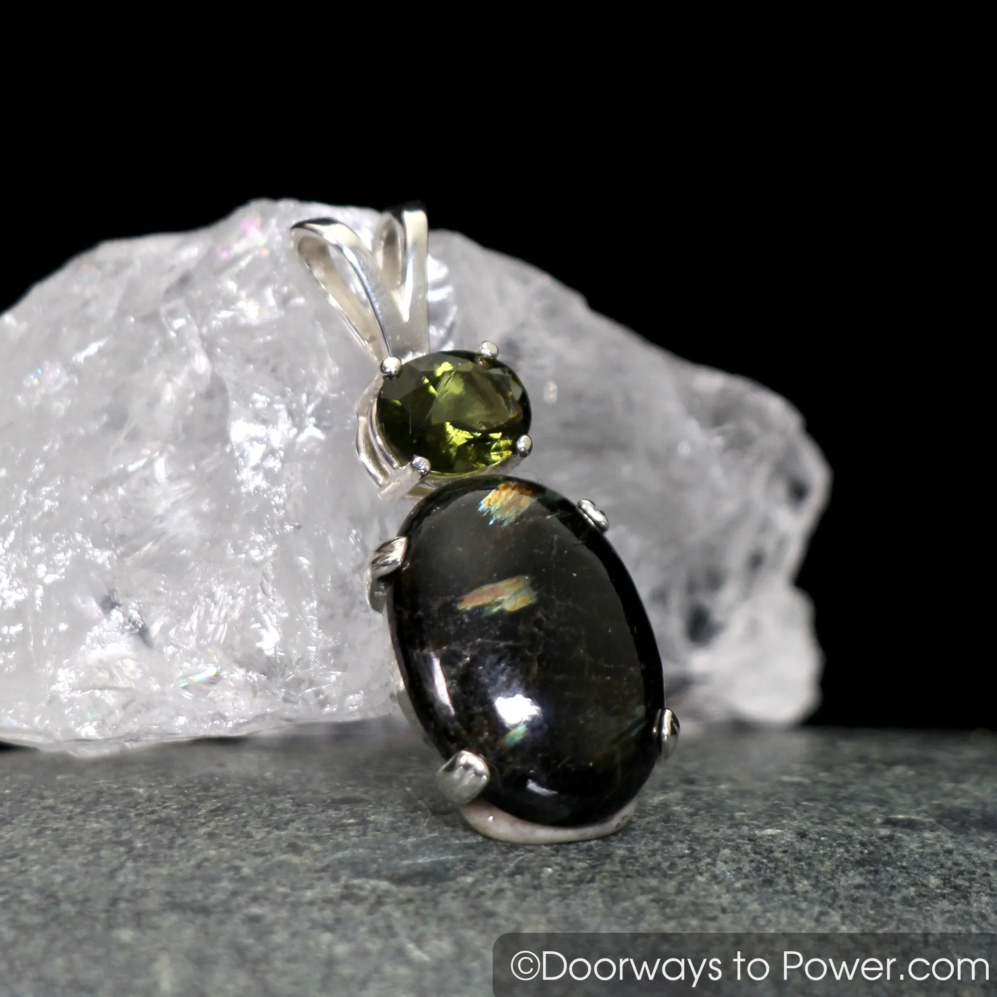 Nuummite Moldavite Crystal Pendant