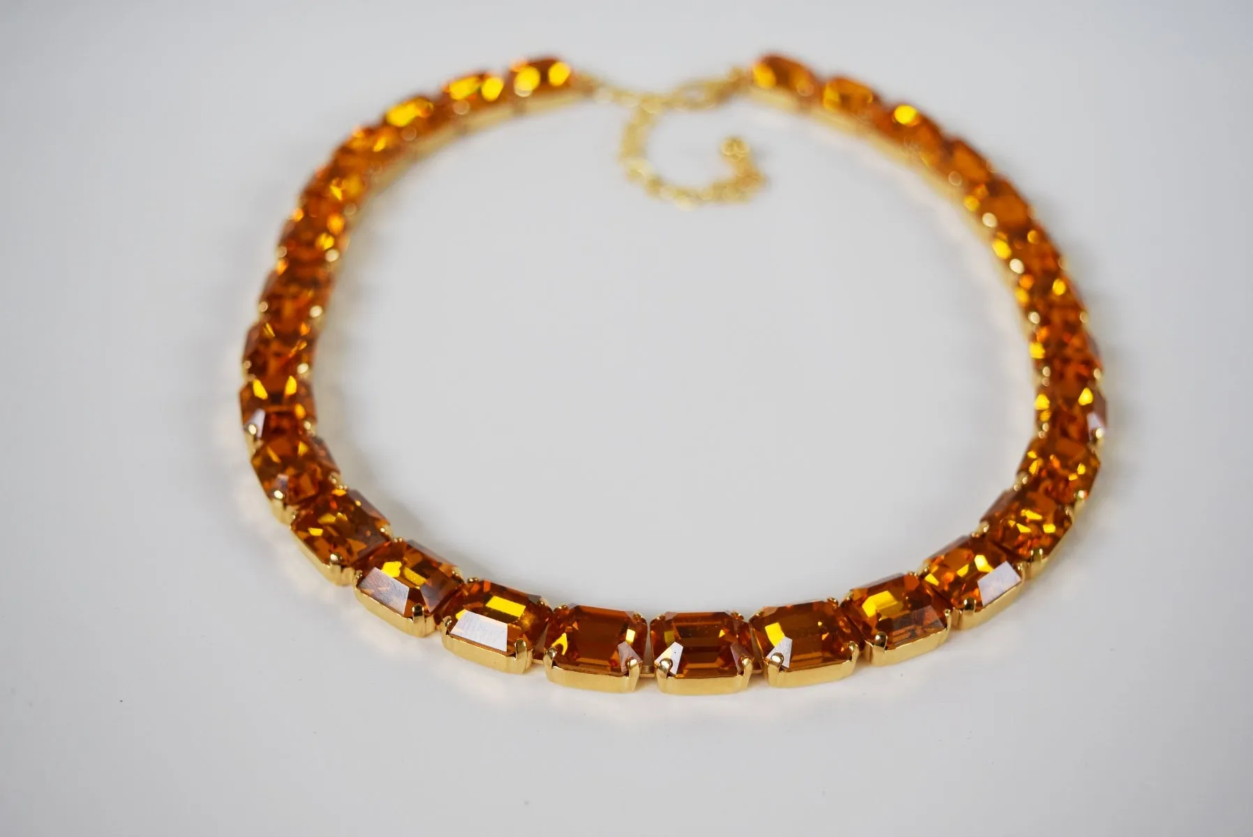 Orange Topaz Collet Necklace - Small Octagon