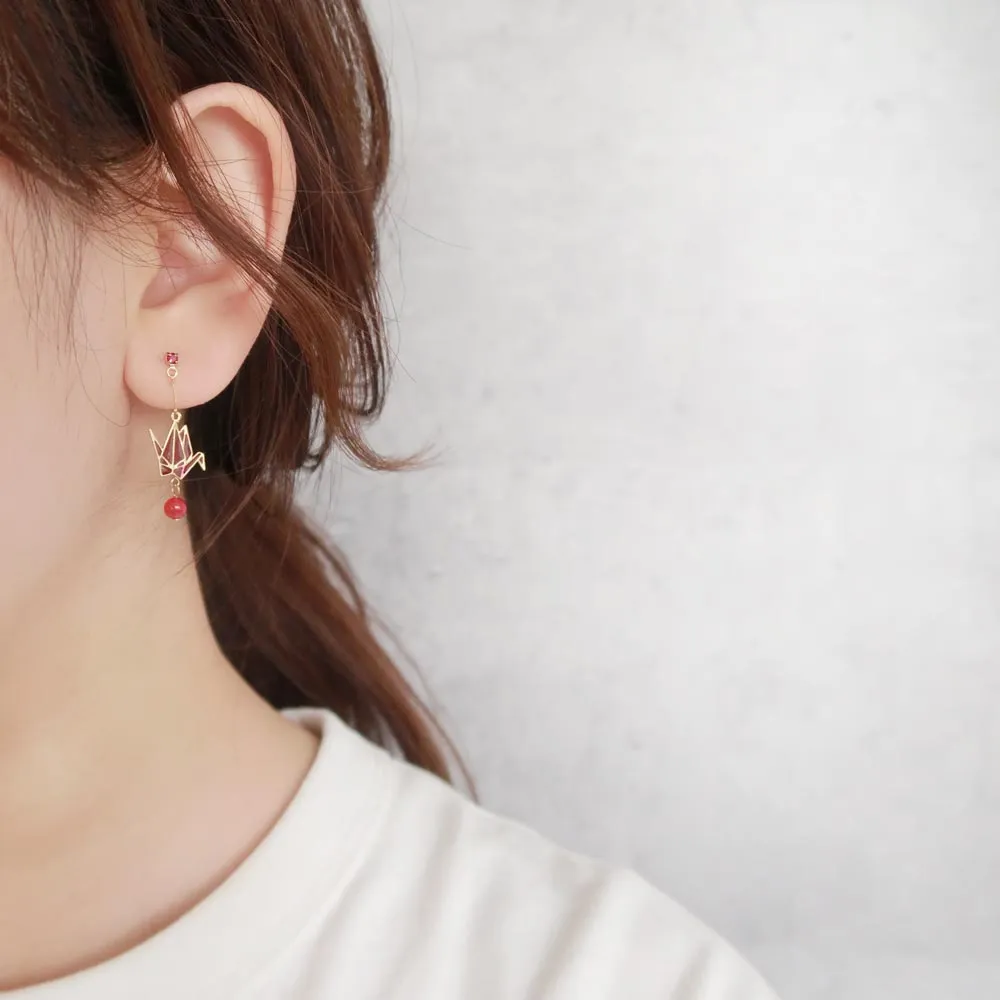 Origami Crane Drop Stone Earrings