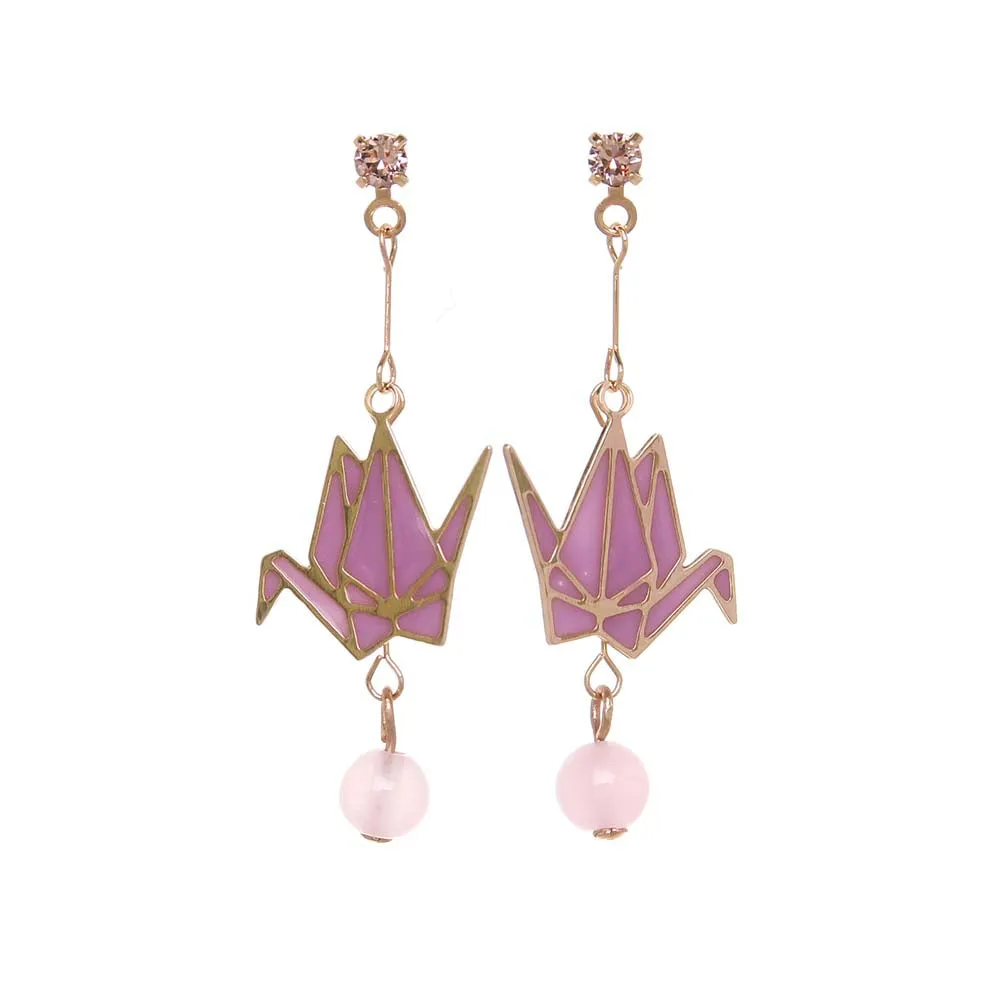 Origami Crane Drop Stone Earrings